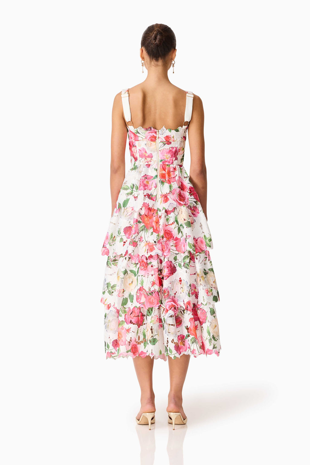 Roselle Tiered Midi Dress Pink Floral
