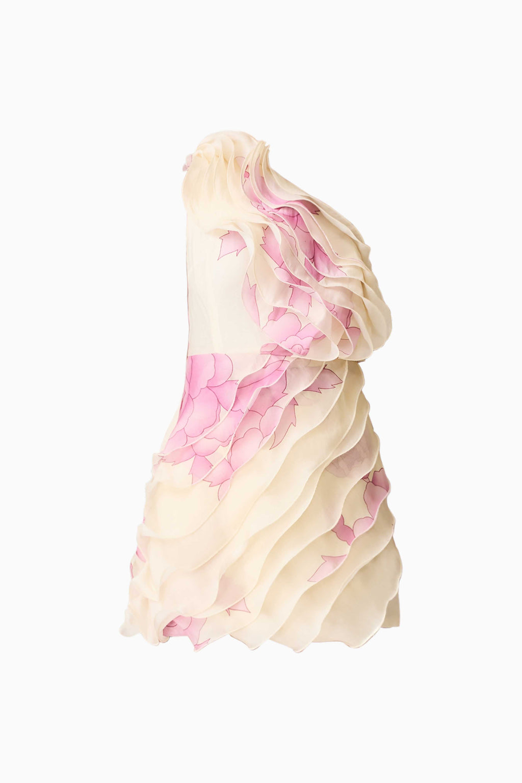 Rova One Shoulder Mini Dress in Cream & Pink Floral