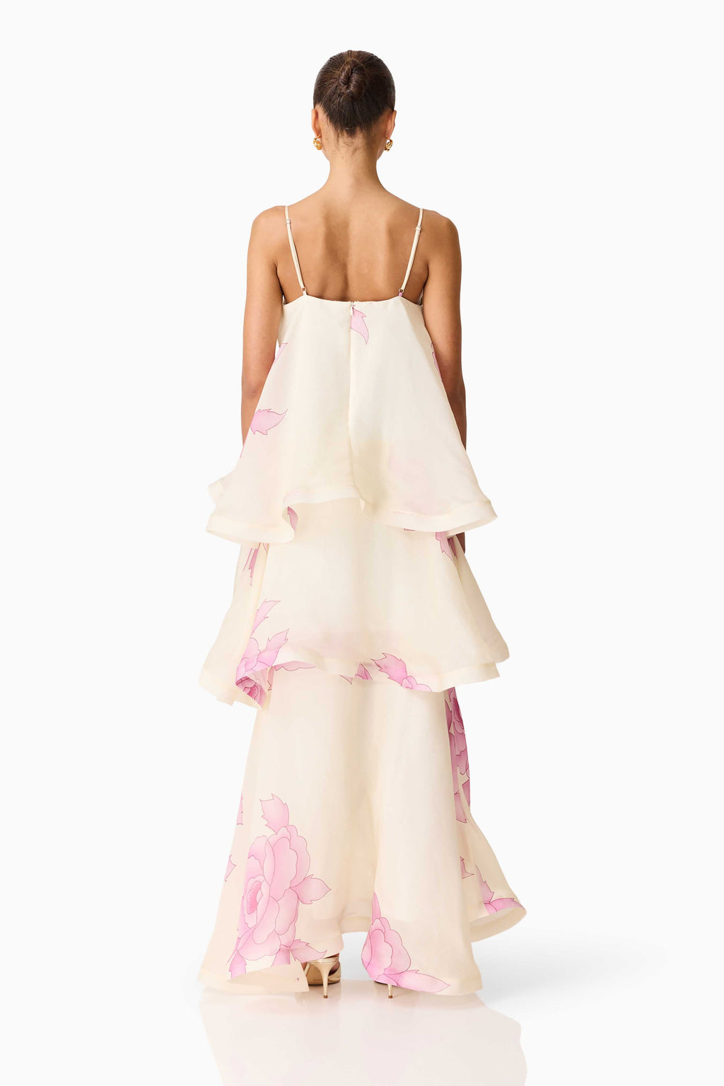 Rova Tiered Gown in Cream & Pink Floral