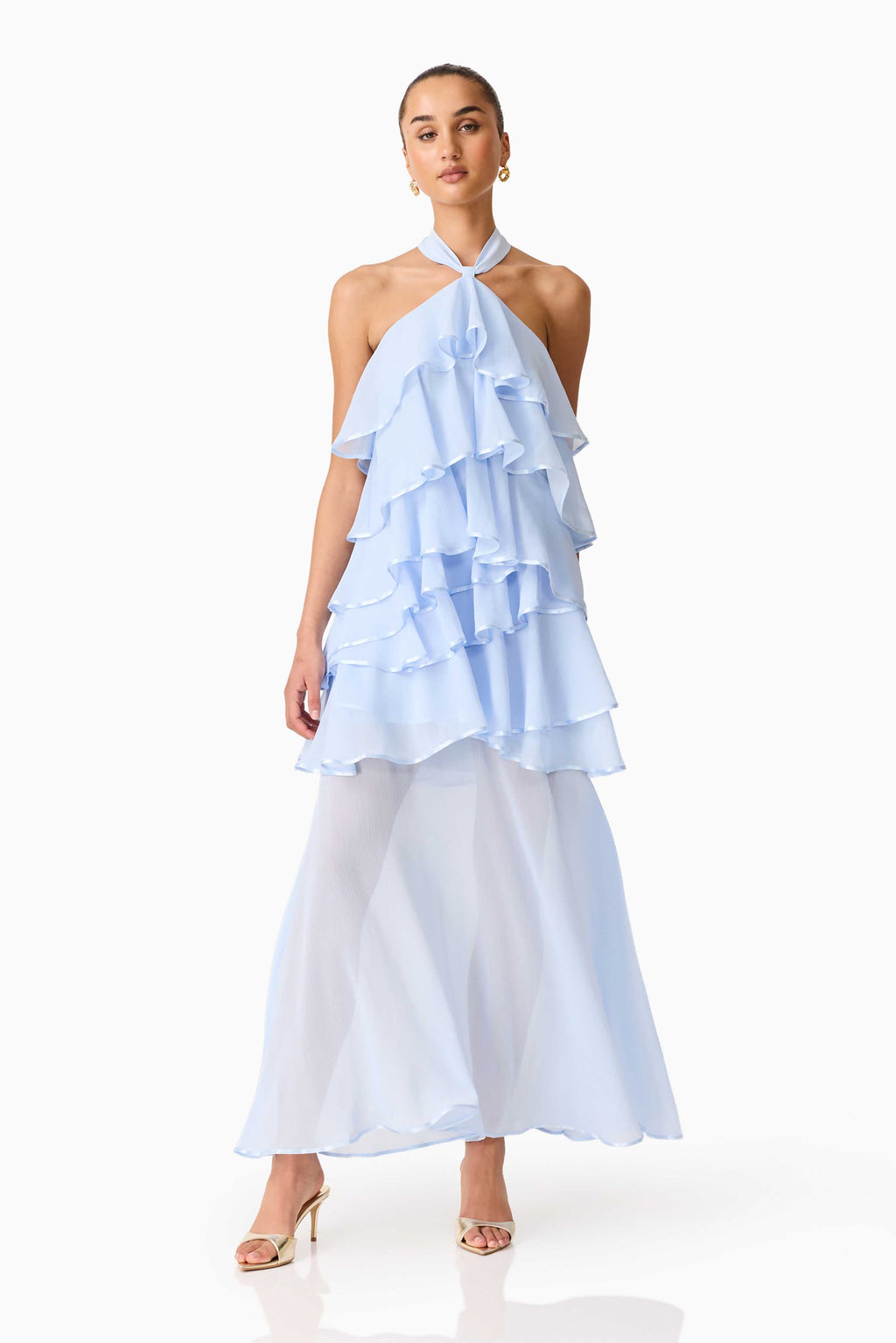 Eliane Halter Neck Maxi Dress in Blue
