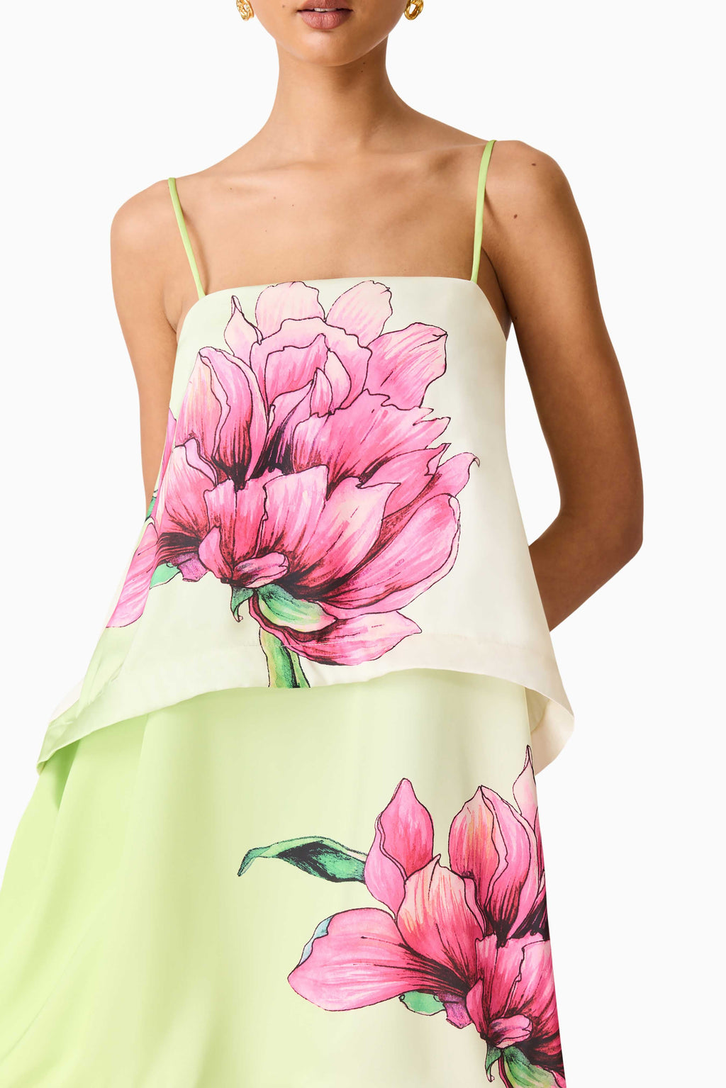 Elisia Tiered Gown in Green & Pink Floral