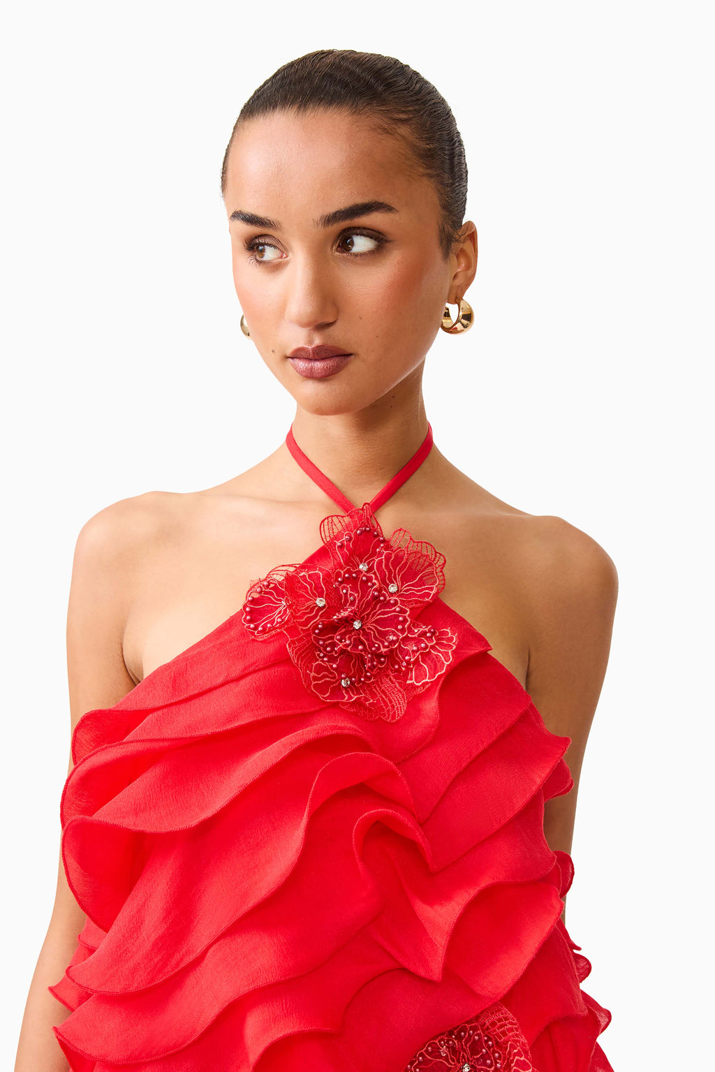 Yvette Halter Mini Dress in Vermilion Red