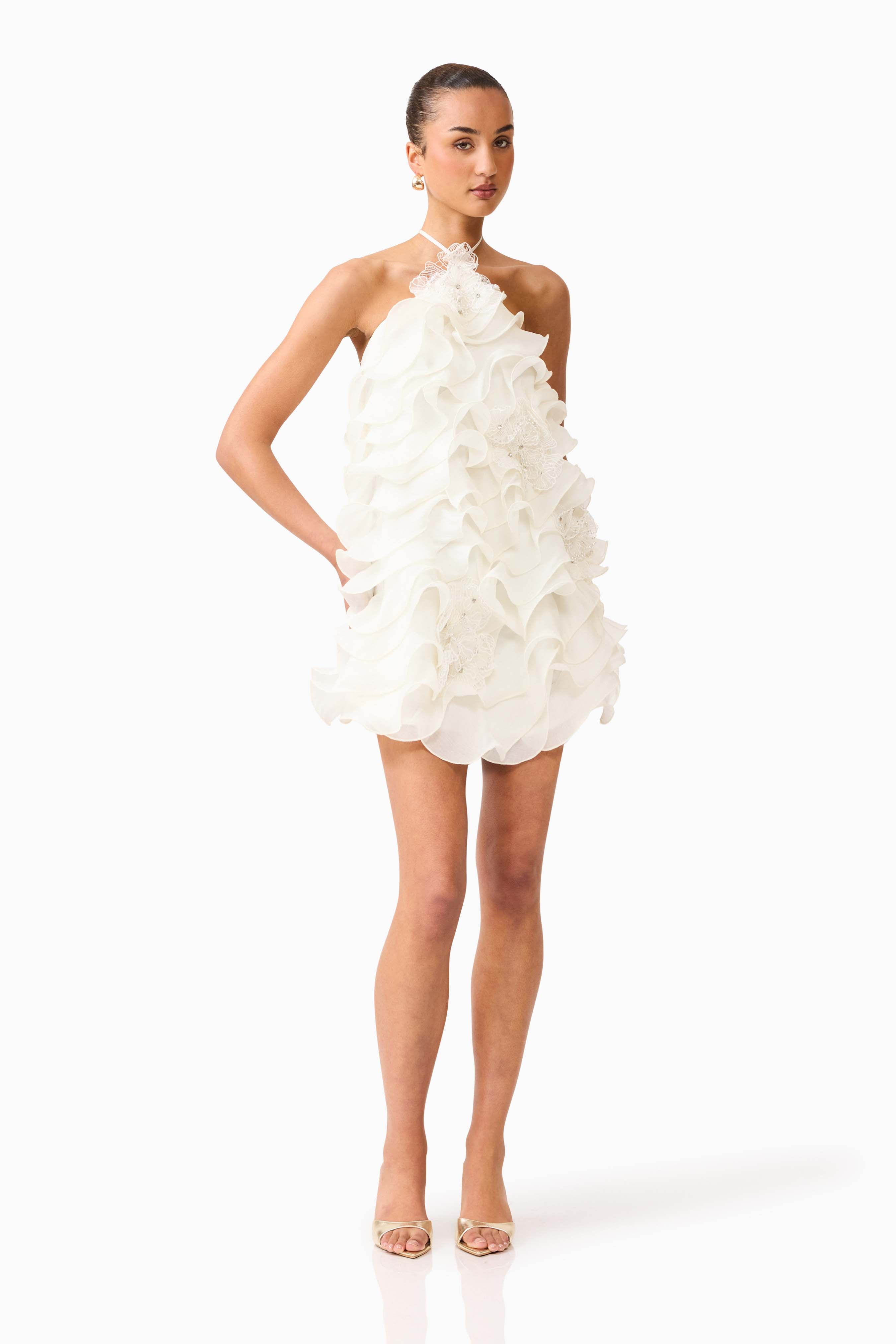 Yvette Halter Mini Dress in White