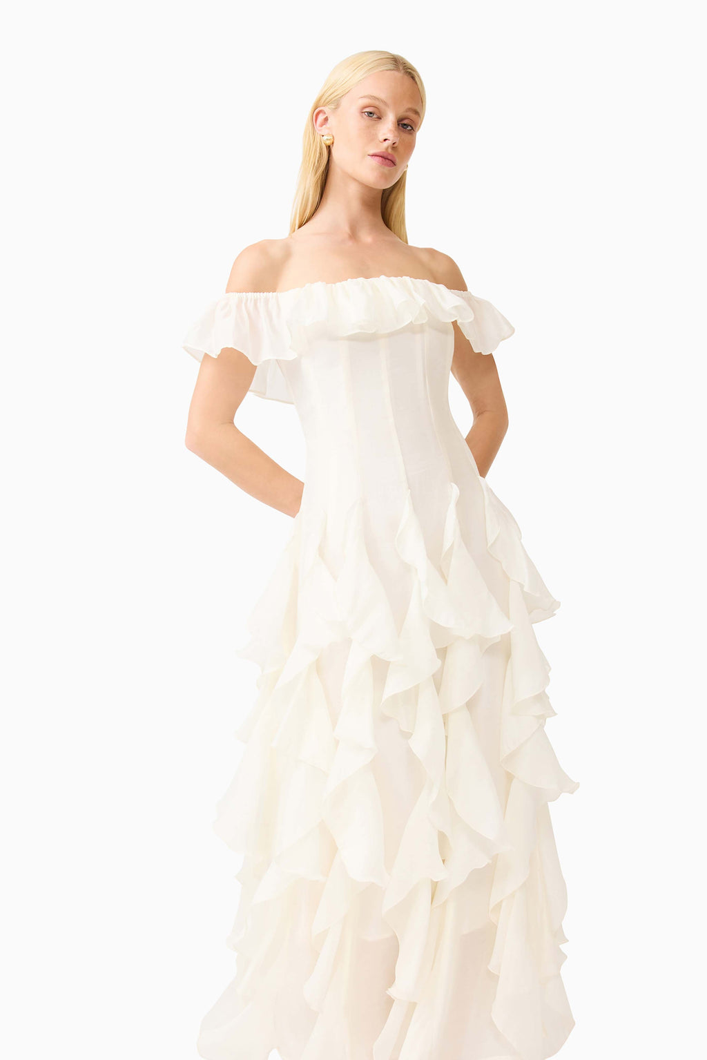 Yvette Off Shoulder Gown in White