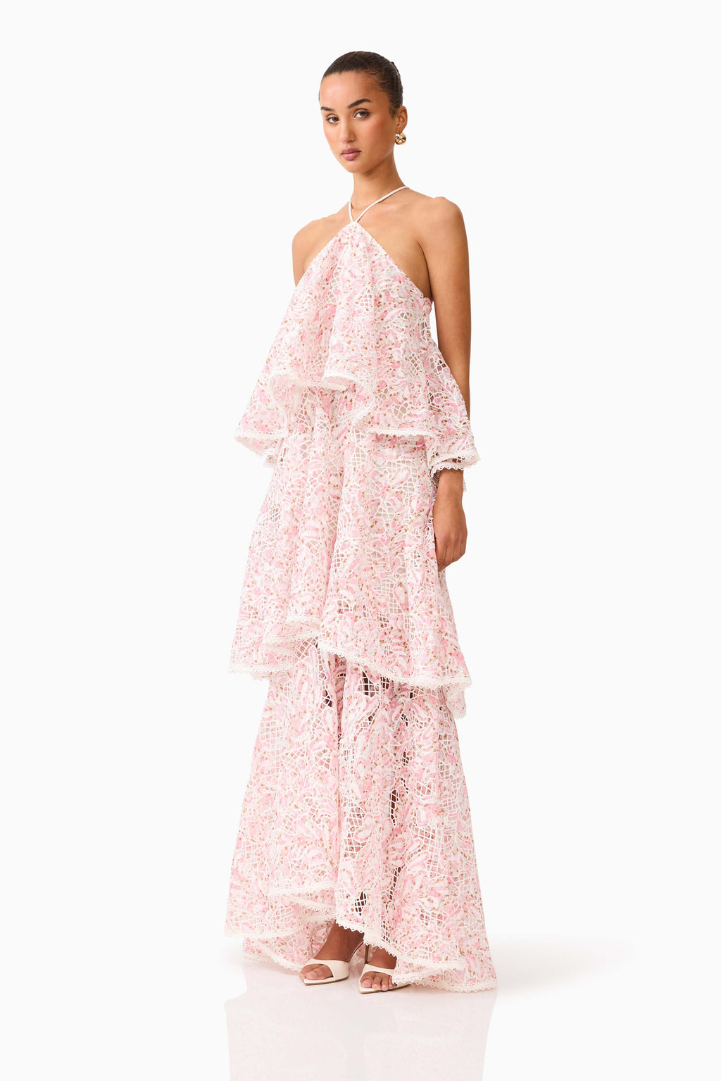Valencia Tiered Gown in Pink & Cream Floral