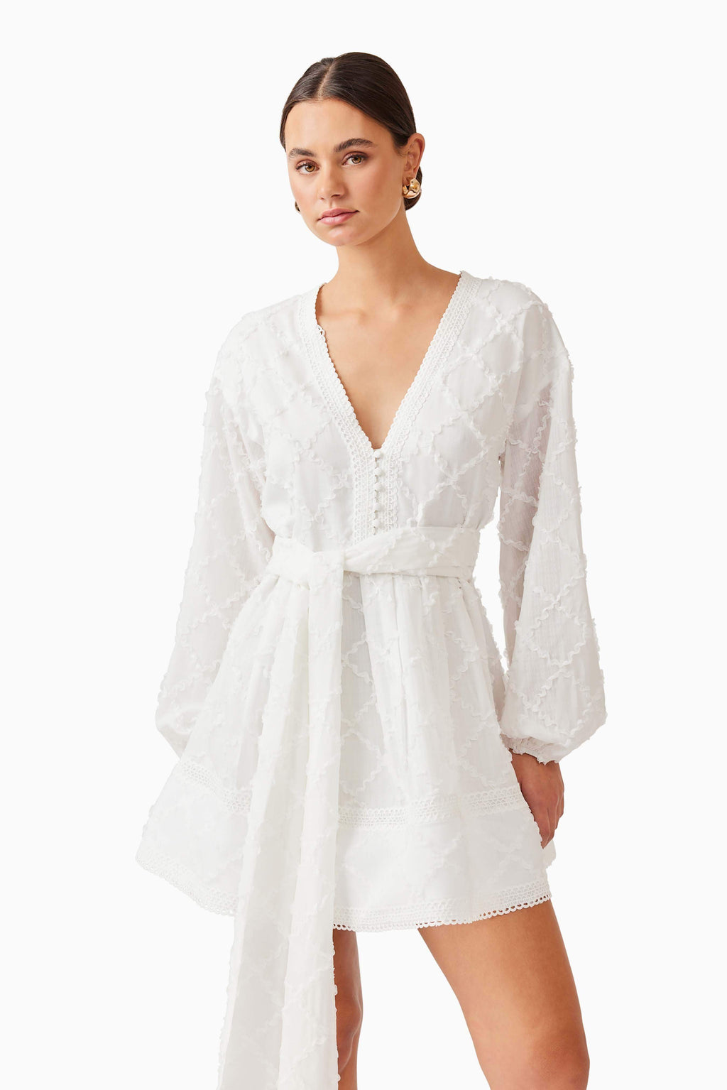 Iris Long Sleeve Mini Dress in White