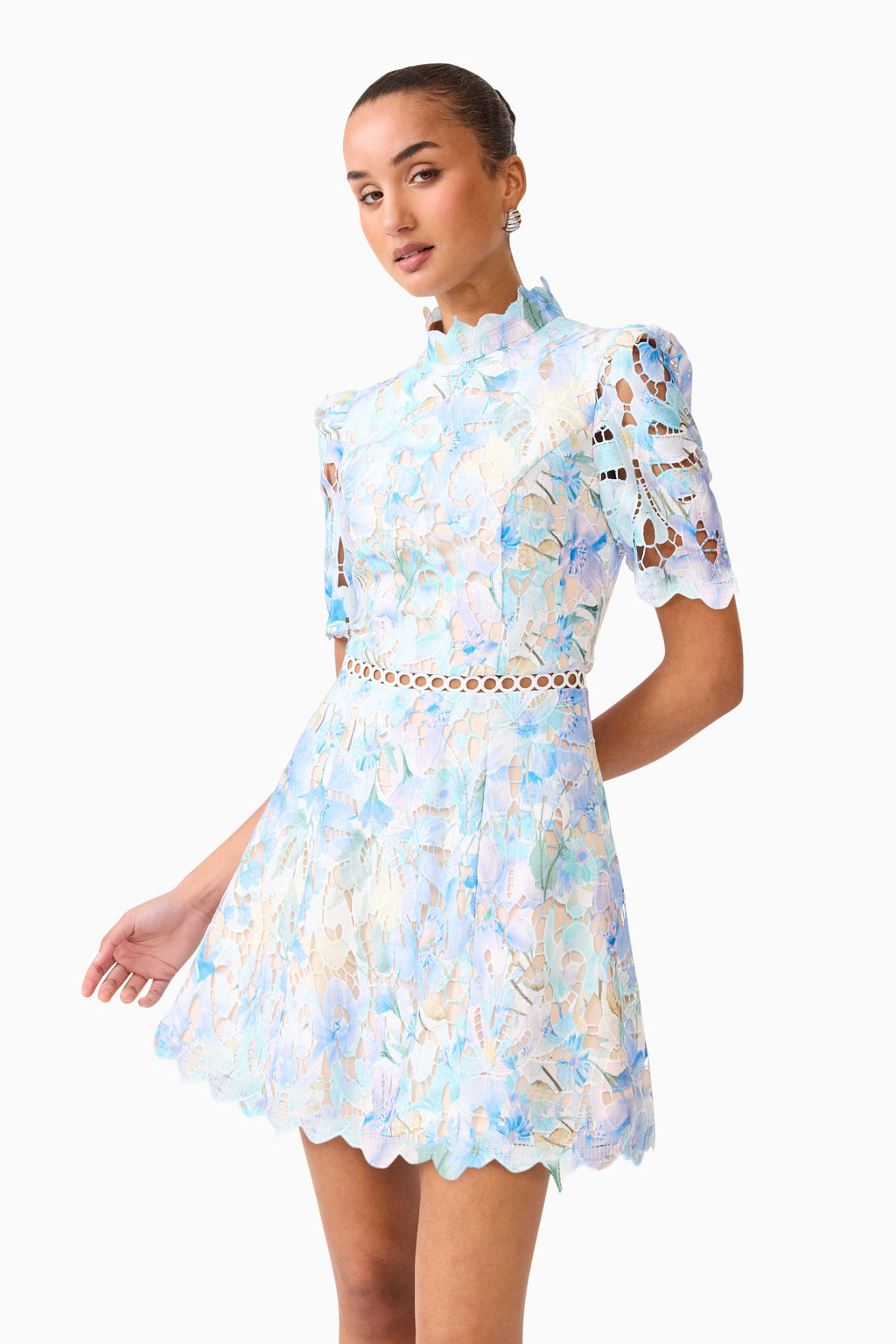 Kalissa A-Line Mini Dress in Blue Floral