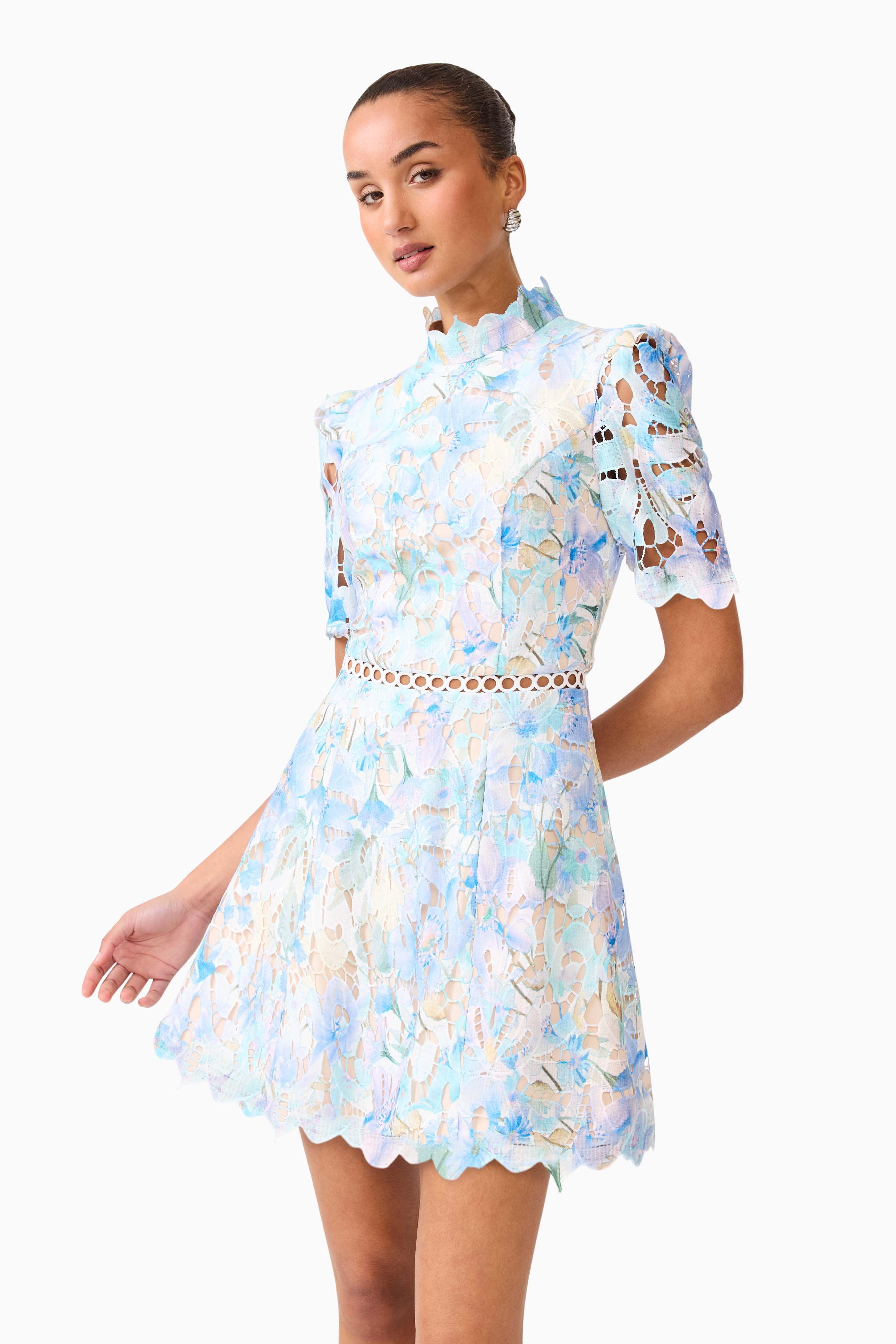 Kalissa A-Line Mini Dress in Blue Floral
