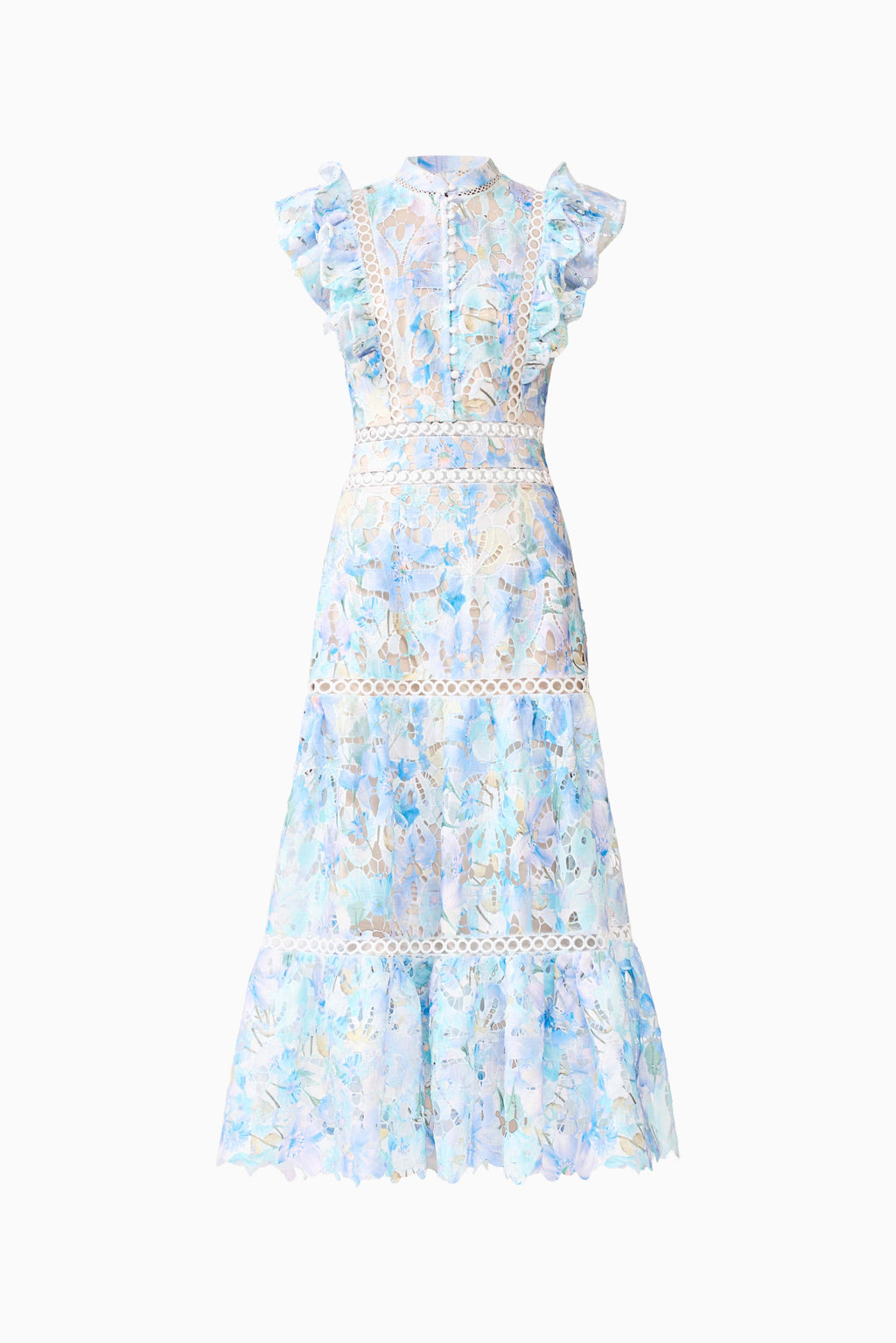 Kalissa Ruffle Maxi Dress in Blue Floral