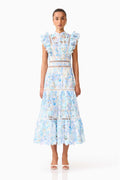 Kalissa Ruffle Maxi Dress in Blue Floral