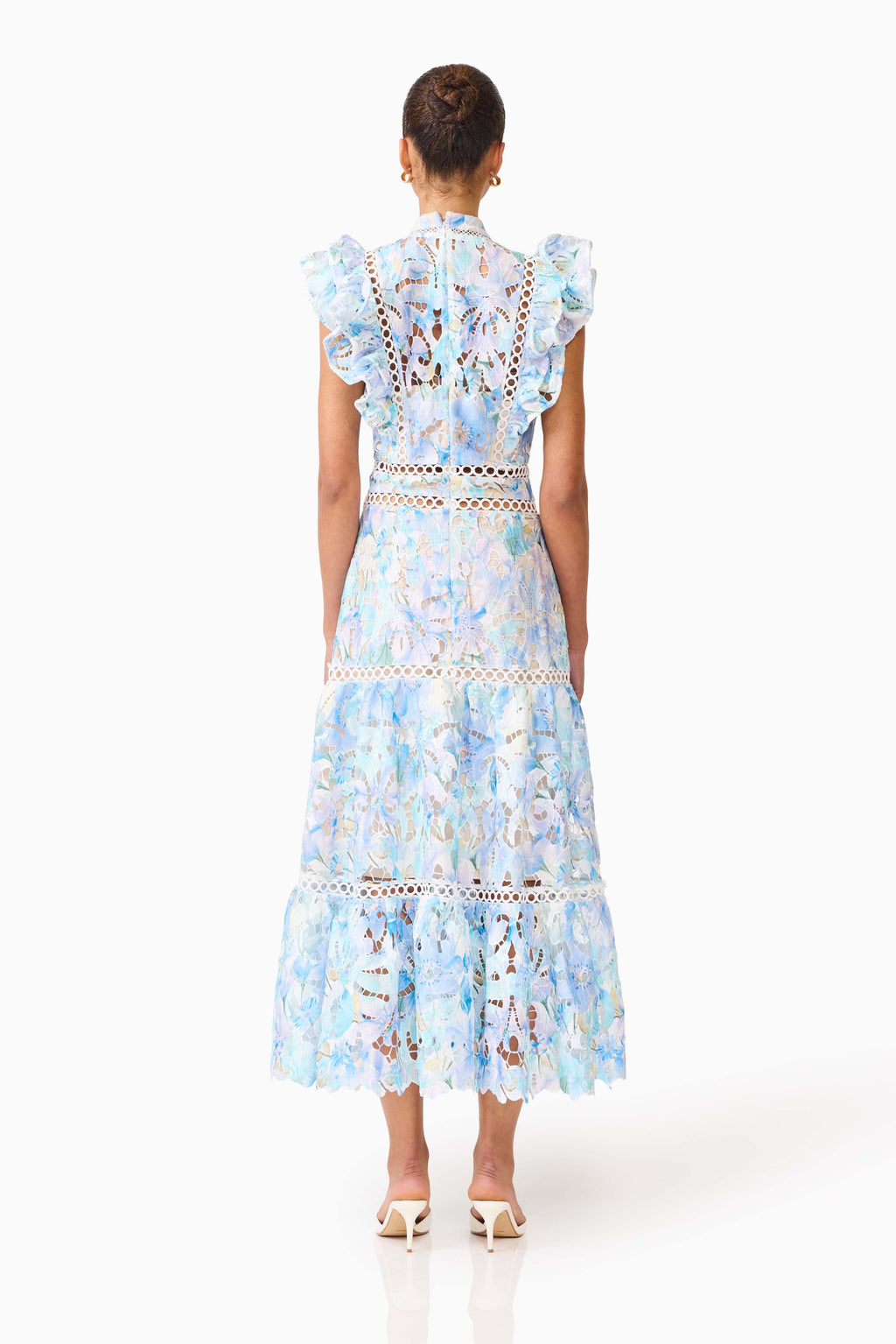 Kalissa Ruffle Maxi Dress in Blue Floral