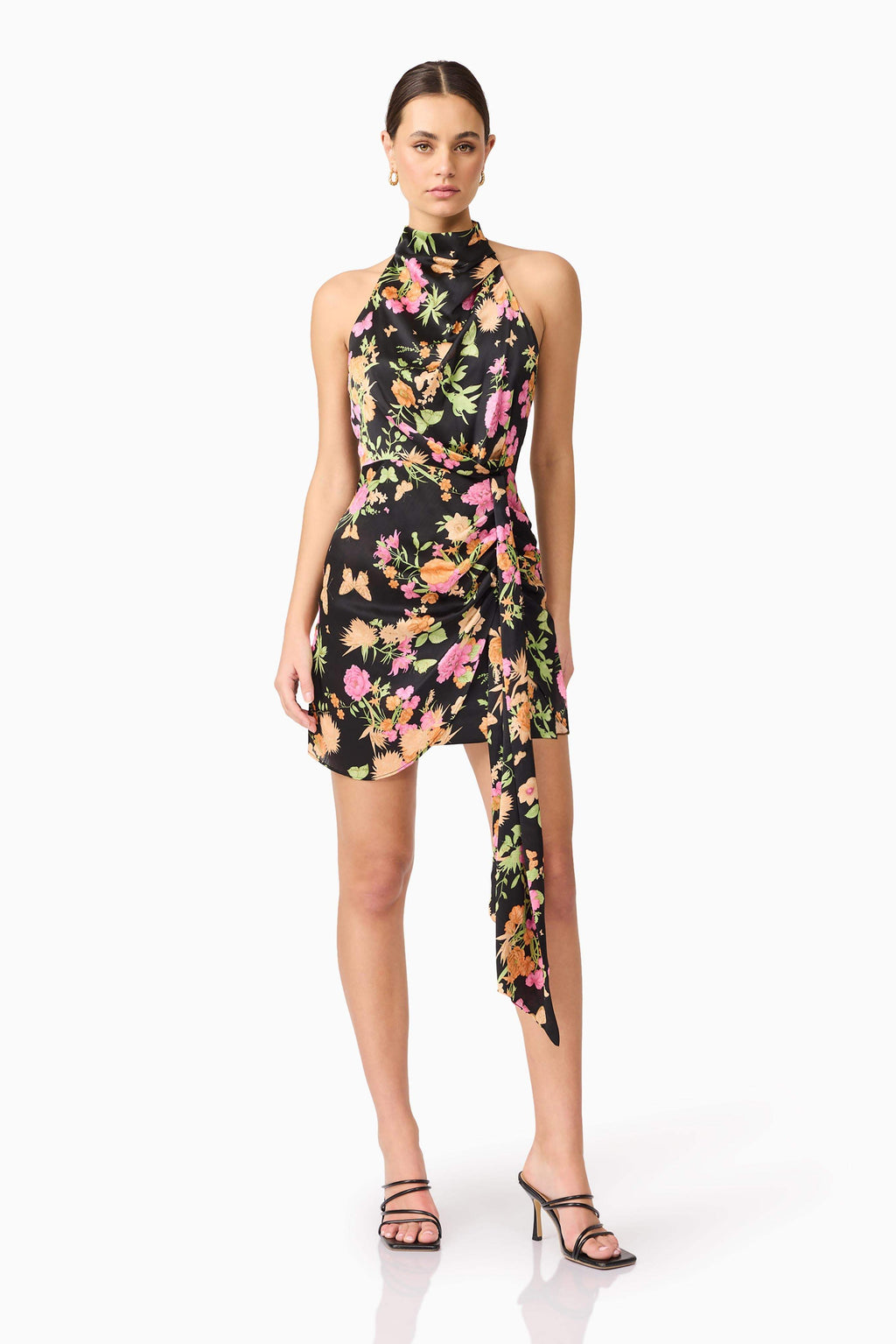 Tess Floral Halter Dress in Black