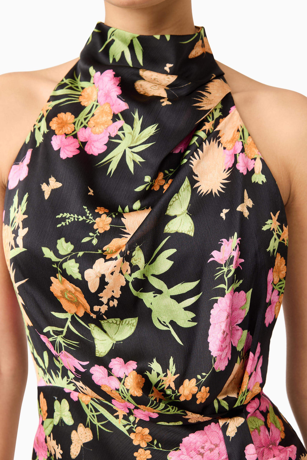 Tess Floral Halter Dress in Black