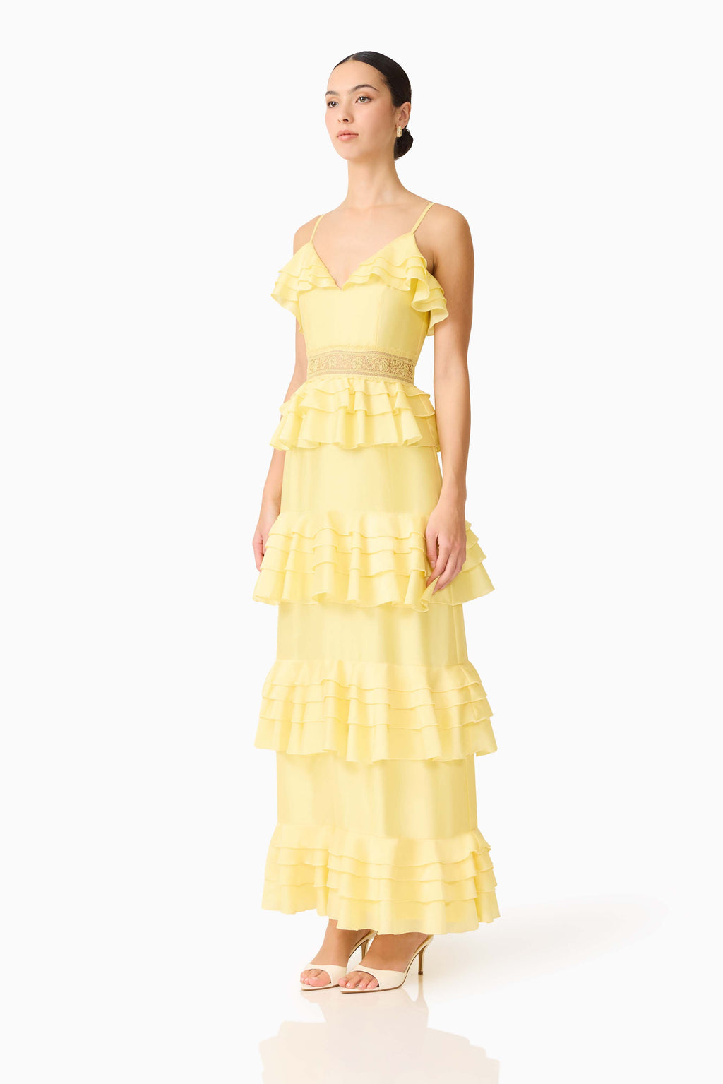 Lucinda Tiered Gown in Lemon Yellow
