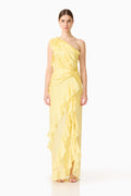 Lucinda One Shoulder Gown in Lemon Yellow
