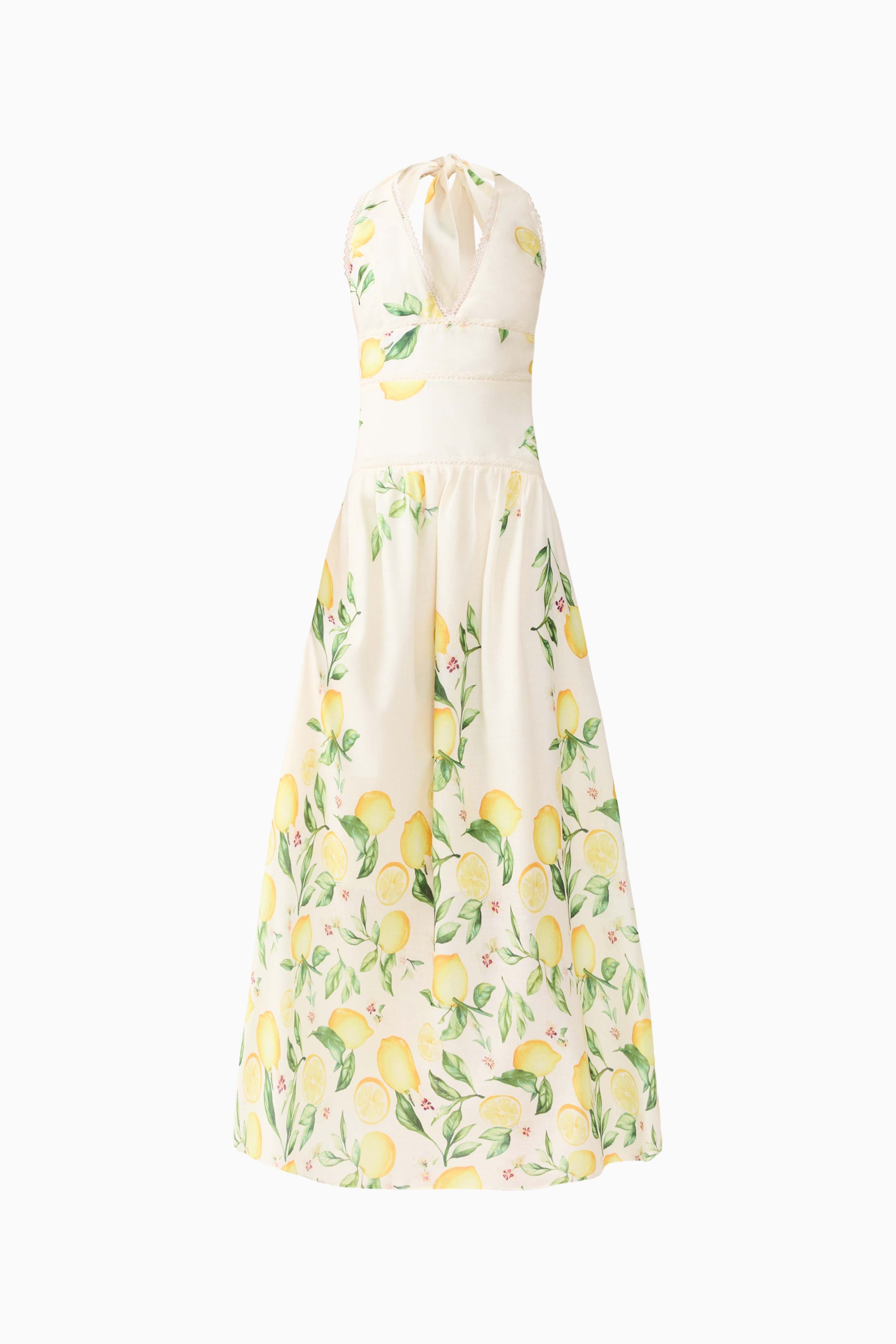 Hana Halter Gown in Lemon Print