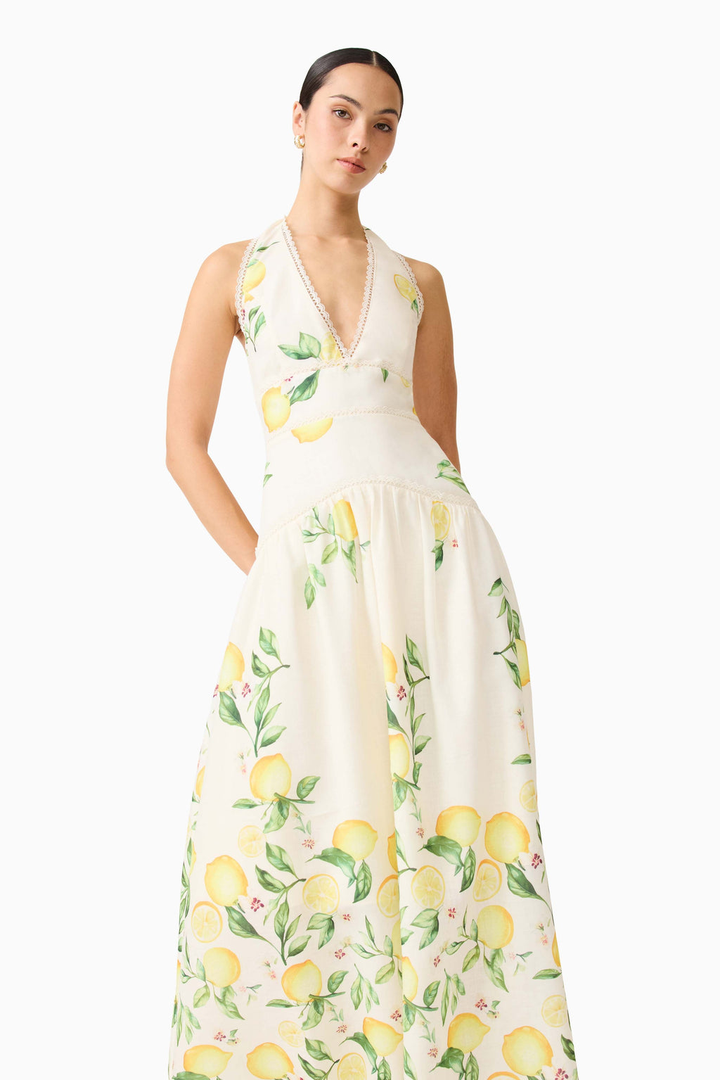 Hana Halter Gown in Lemon Print