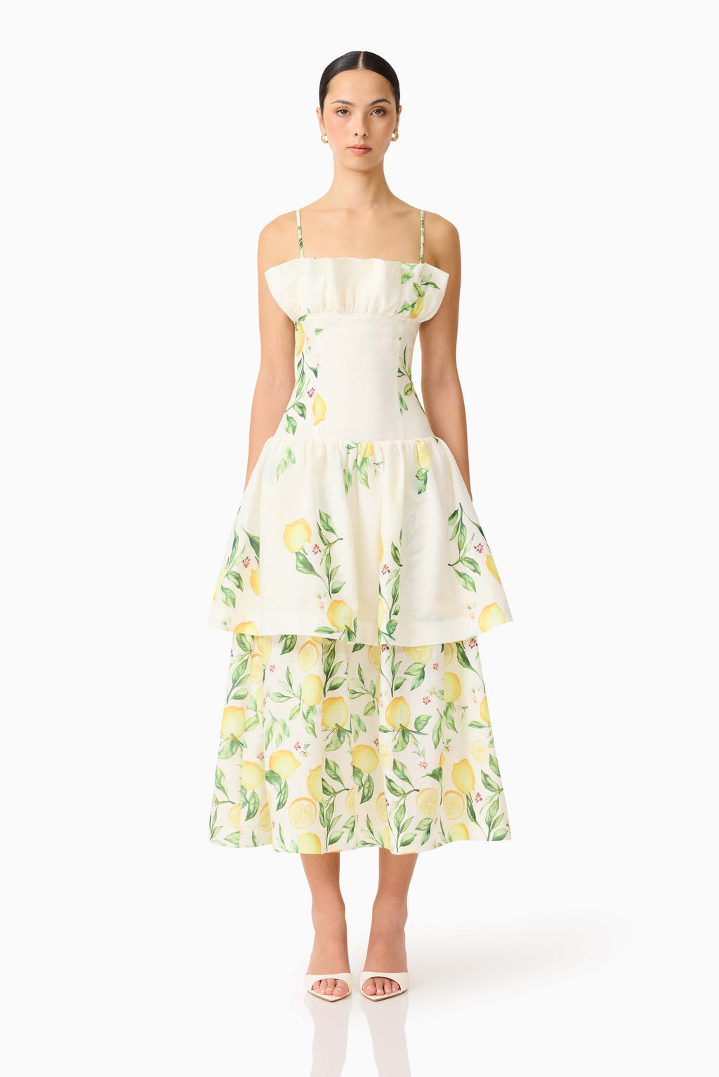 Hana Tiered Maxi Dress in Lemon Print