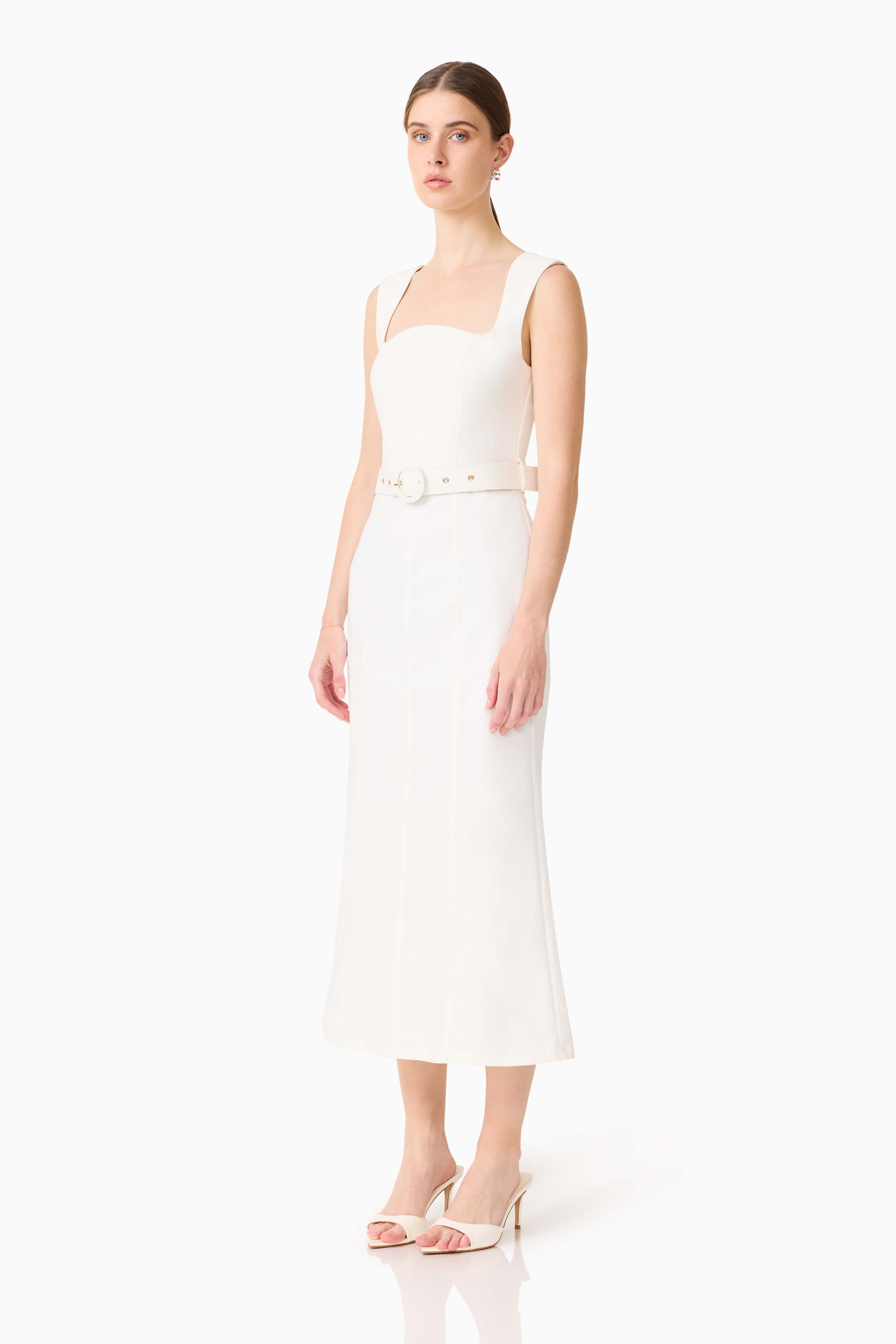 Nydia Fit & Flare Maxi Dress in White