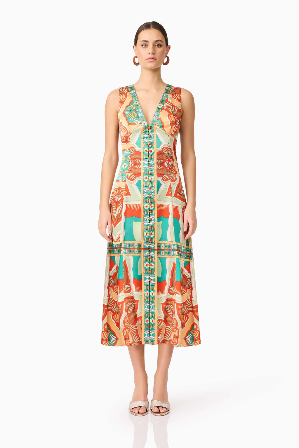 Neomi V Neck Midi Dress in Orange