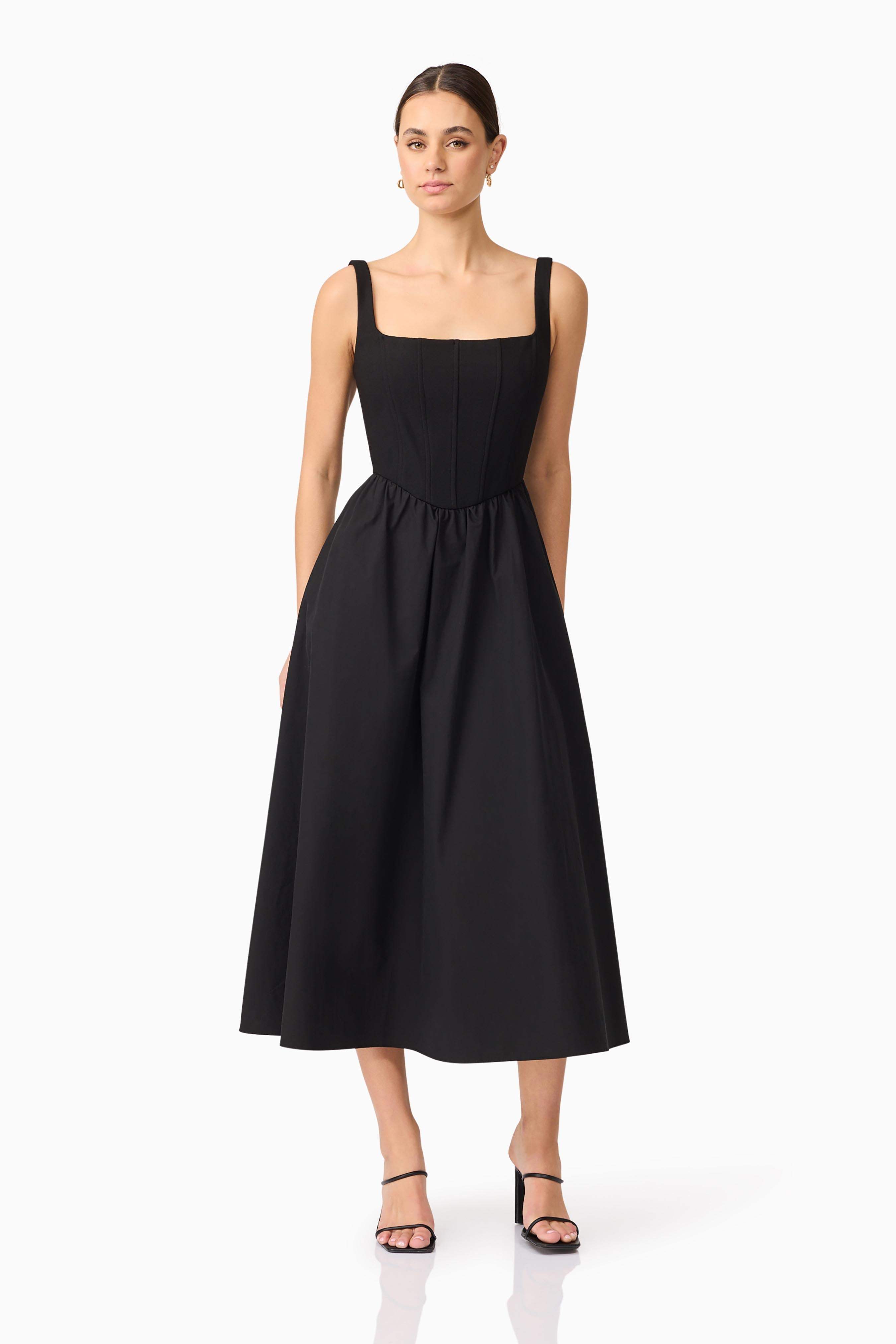 Ingrid Corset Midi Dress in Black