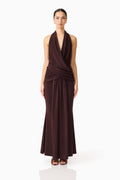 Simone Cowl Neck Gown in Chocolate Brown