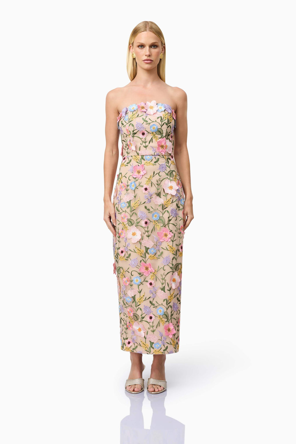 Helena Strapless Midi Dress In Floral