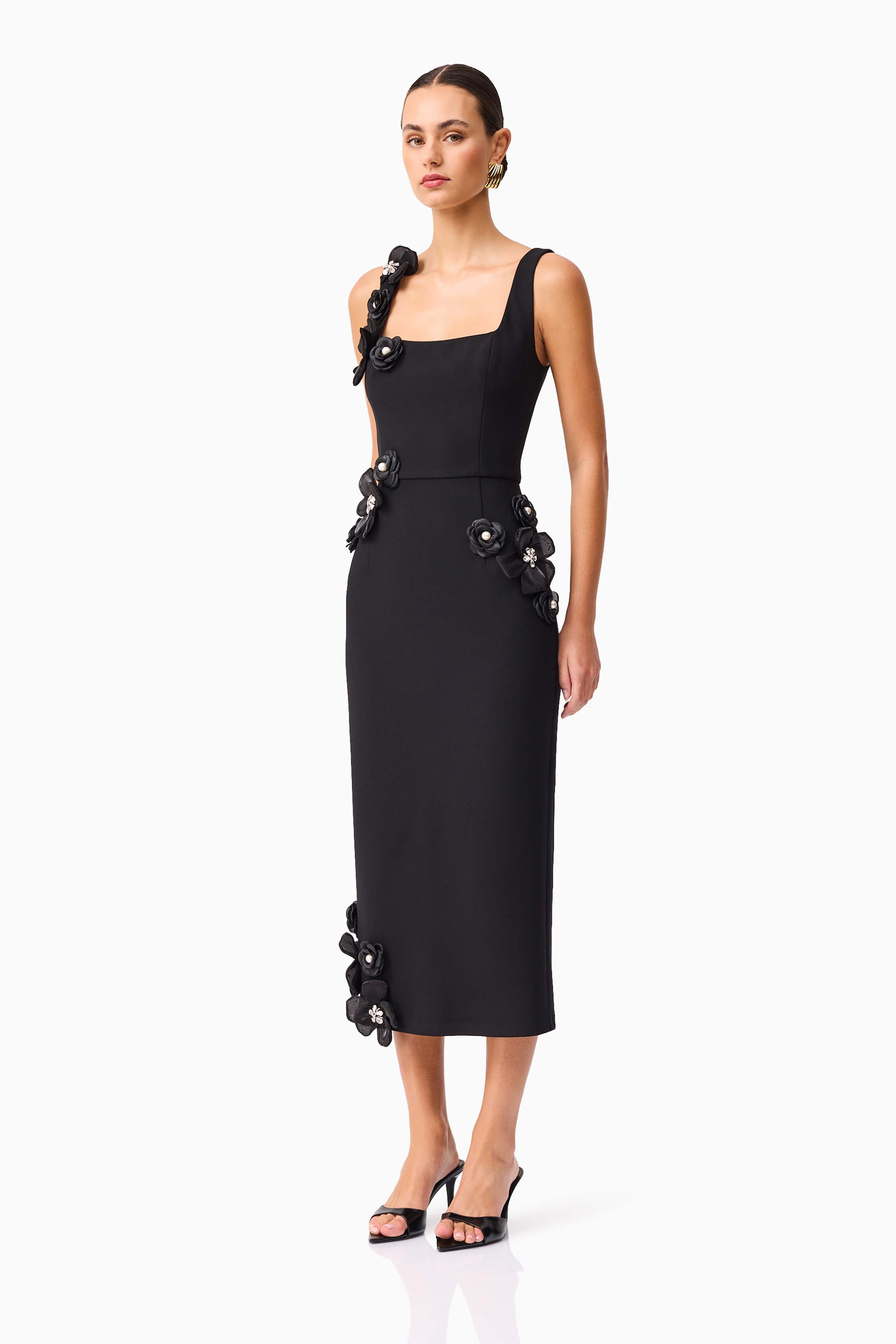 Chantelle 3D Midi Dress in Black