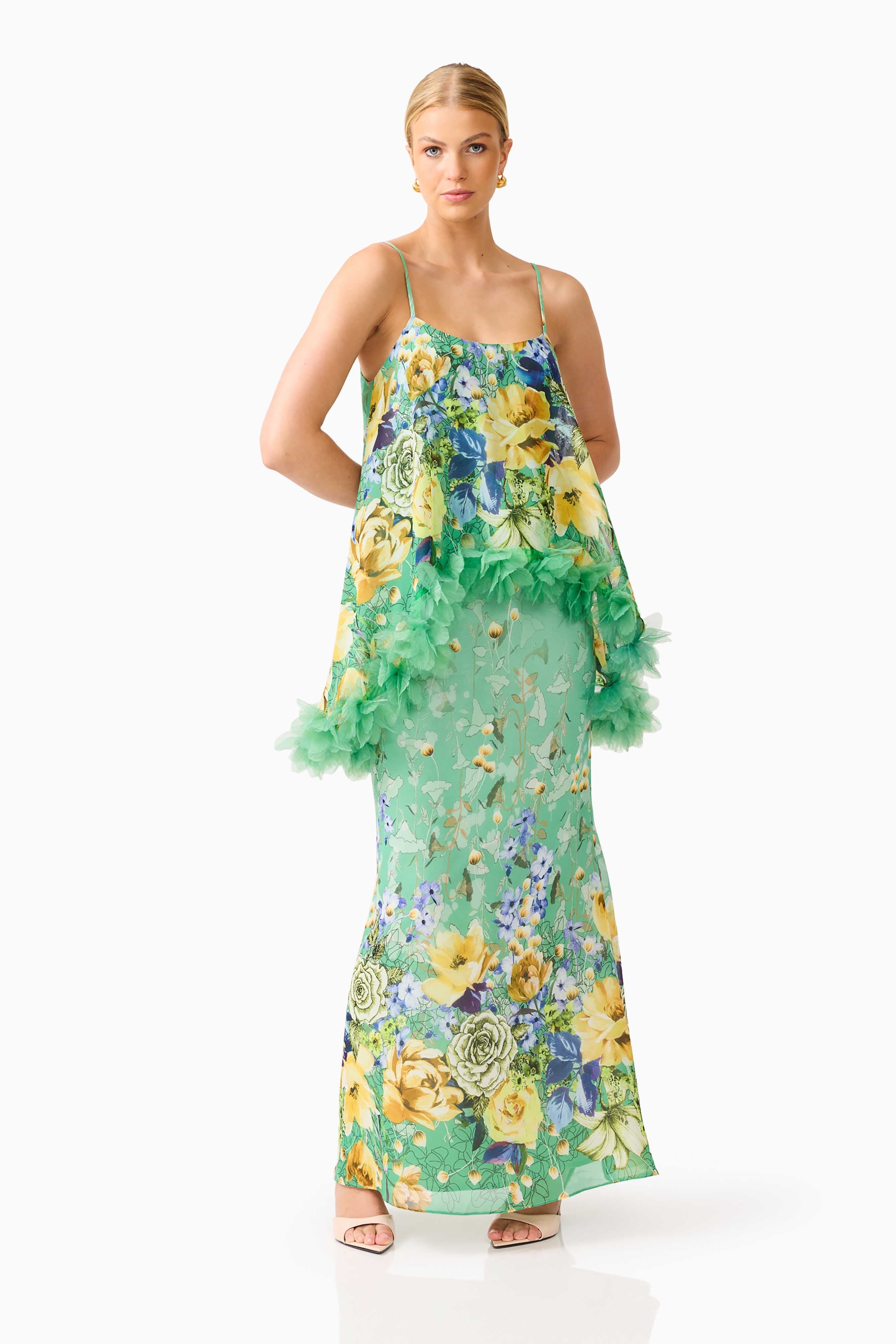 Jamie Tiered Maxi Dress in Green Floral
