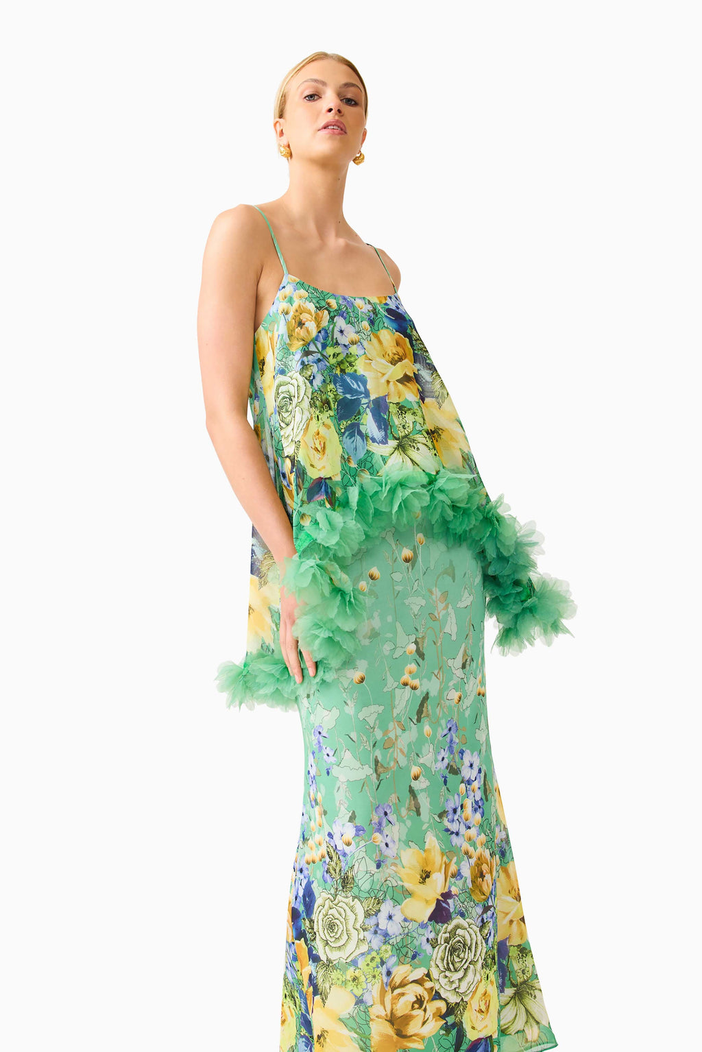 Jamie Tiered Maxi Dress in Green Floral