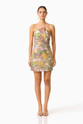 Patricia Strapless Mini Dress in Gold & Purple Floral
