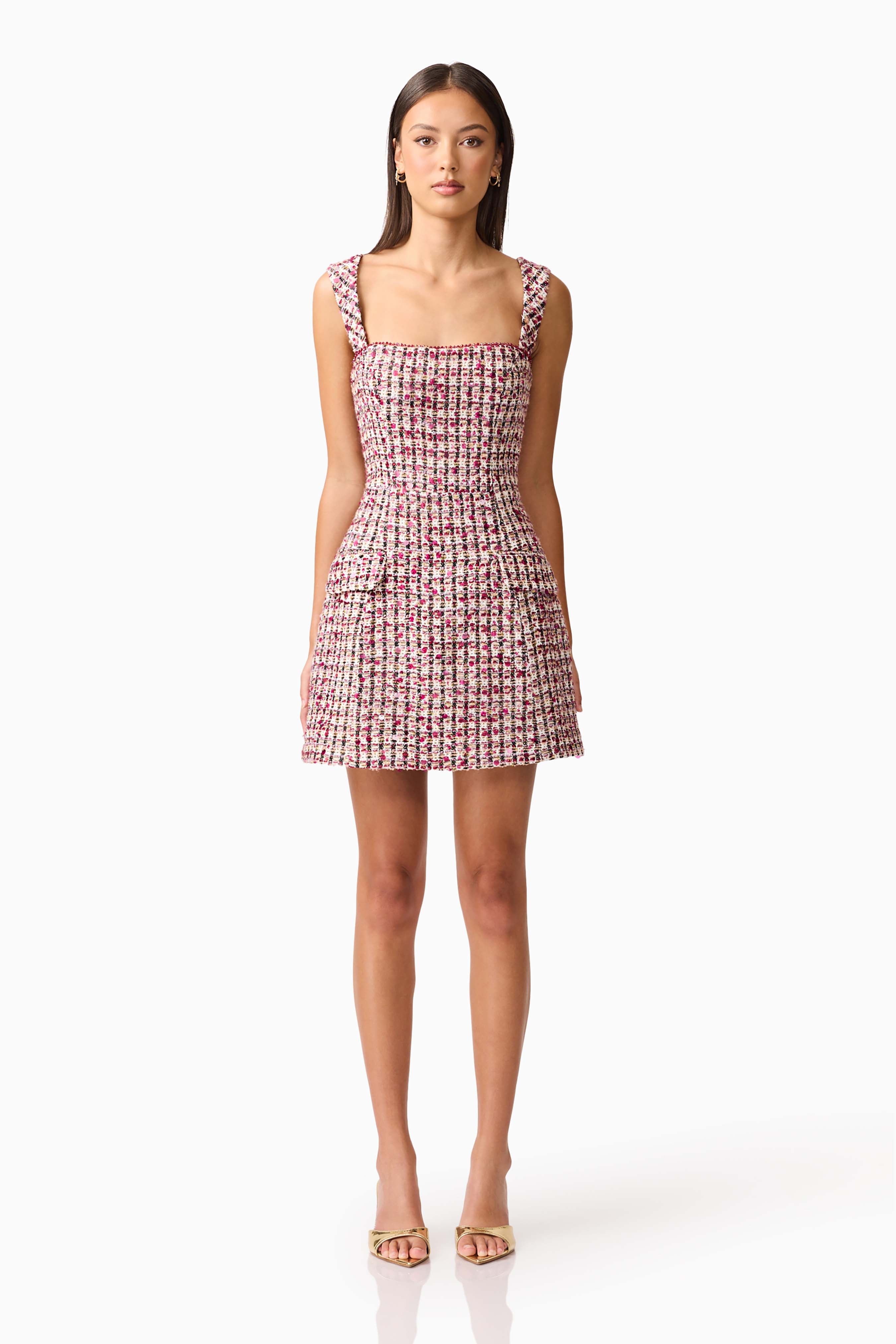 Bianca Tweed Mini Dress in Red
