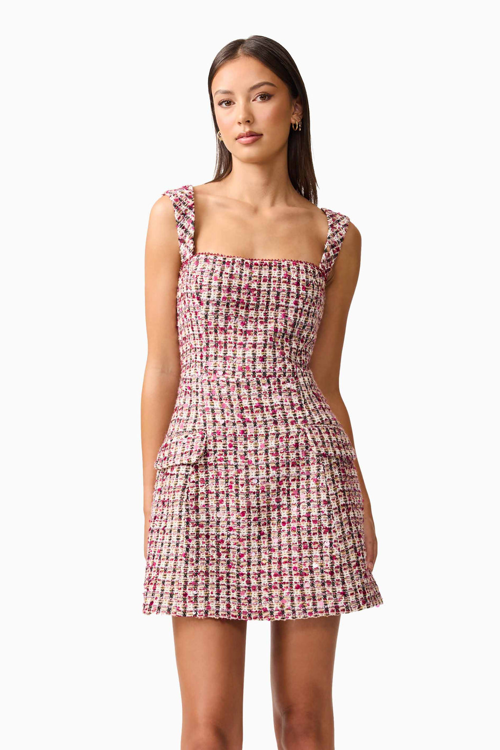 Bianca Tweed Mini Dress in Red