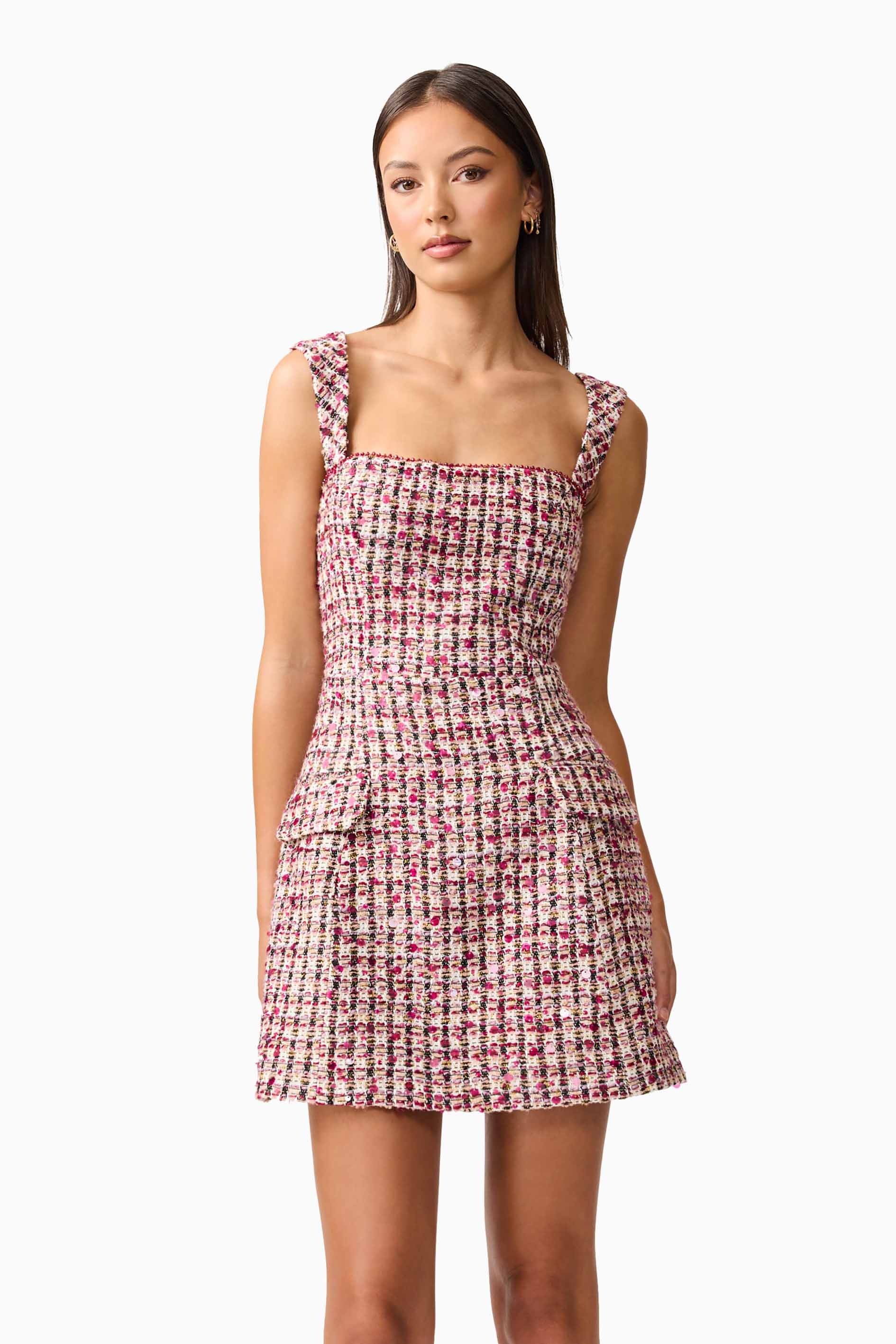 Bianca Tweed Mini Dress in Red