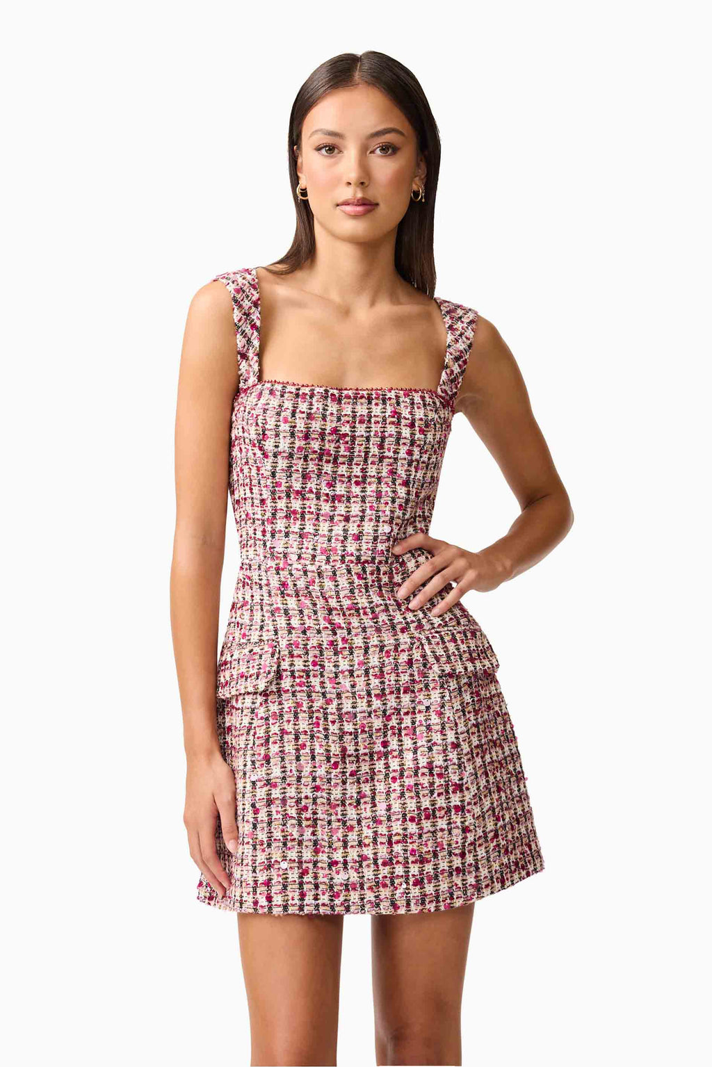 Bianca Tweed Mini Dress in Red