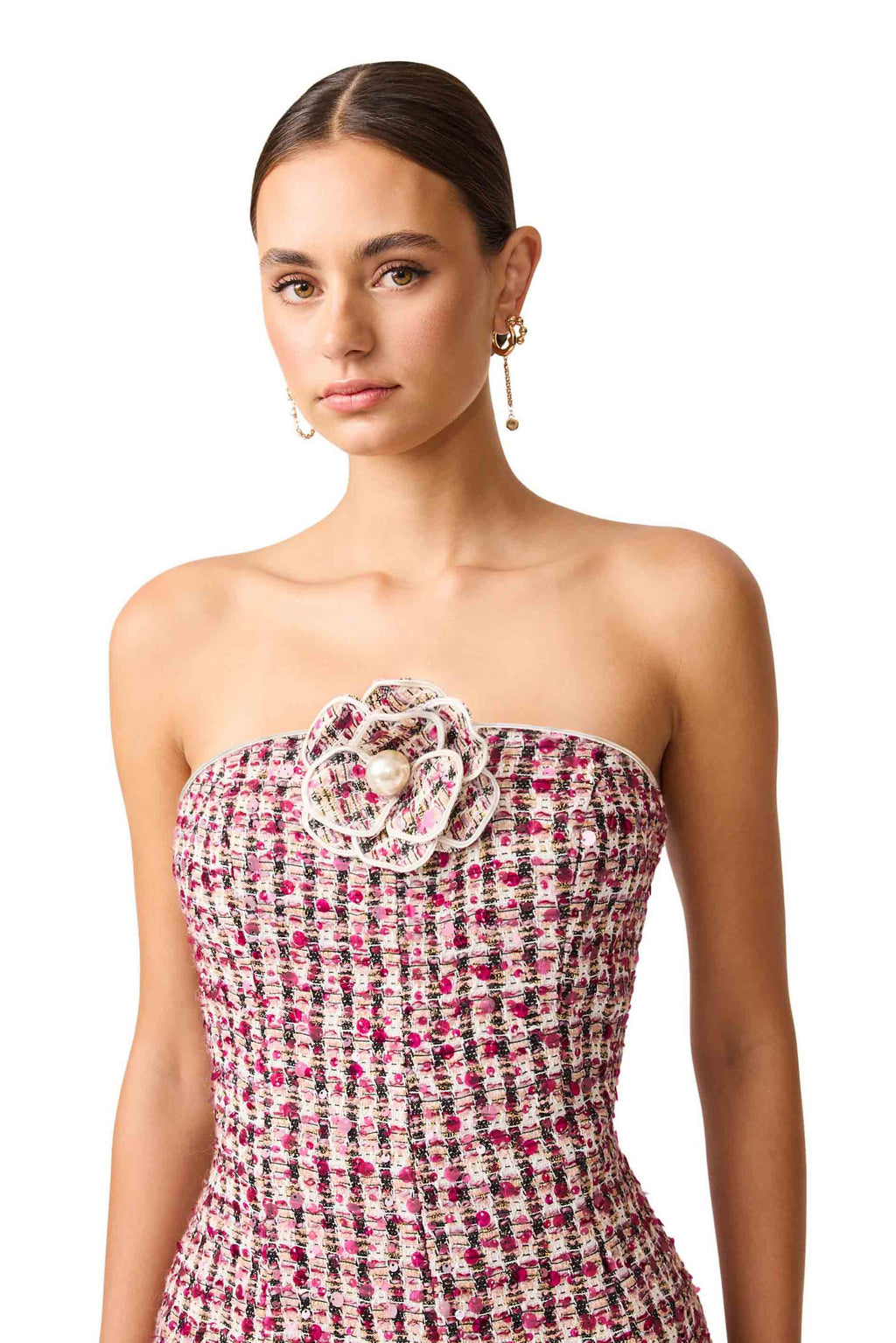 Bianca Strapless Tweed Set in Red