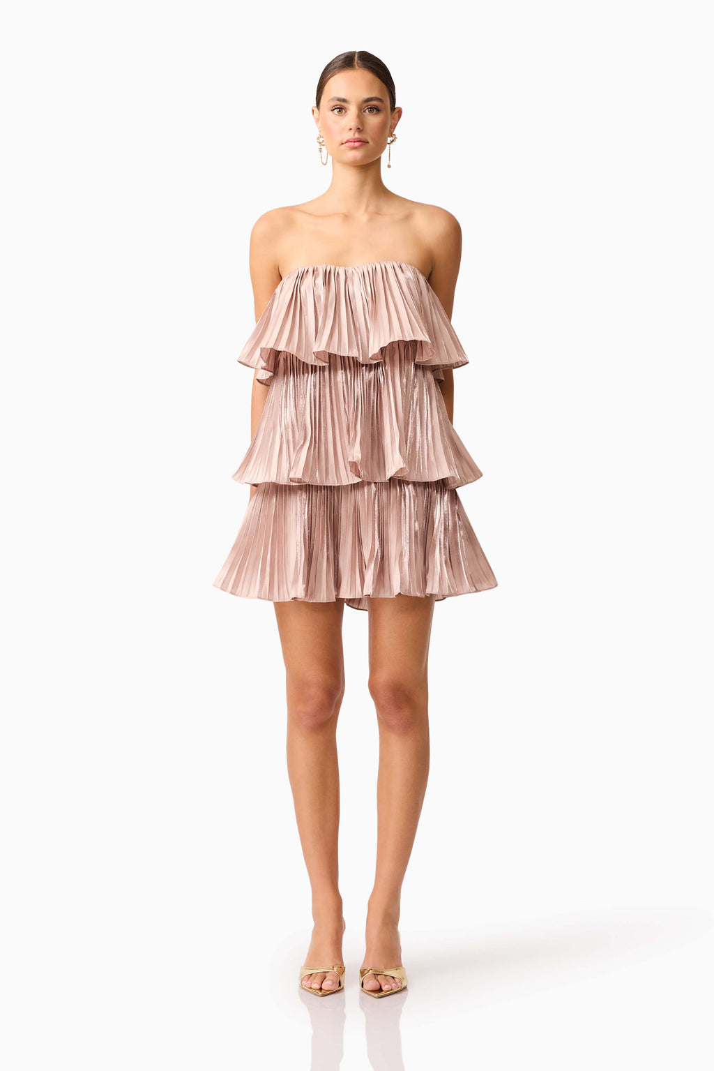 Lison Tiered Strapless Mini Dress in Pink