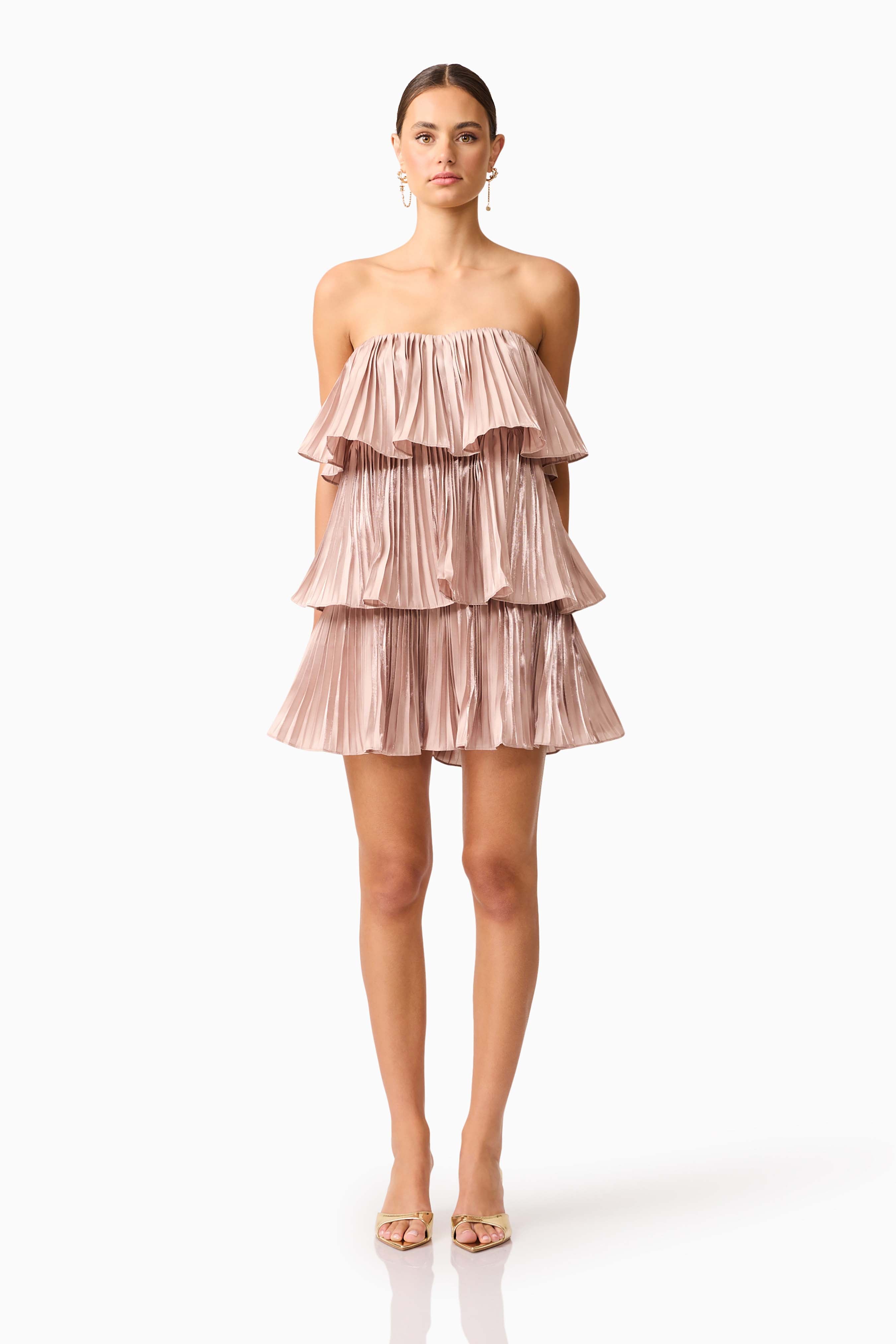 Lison Tiered Strapless Mini Dress in Pink