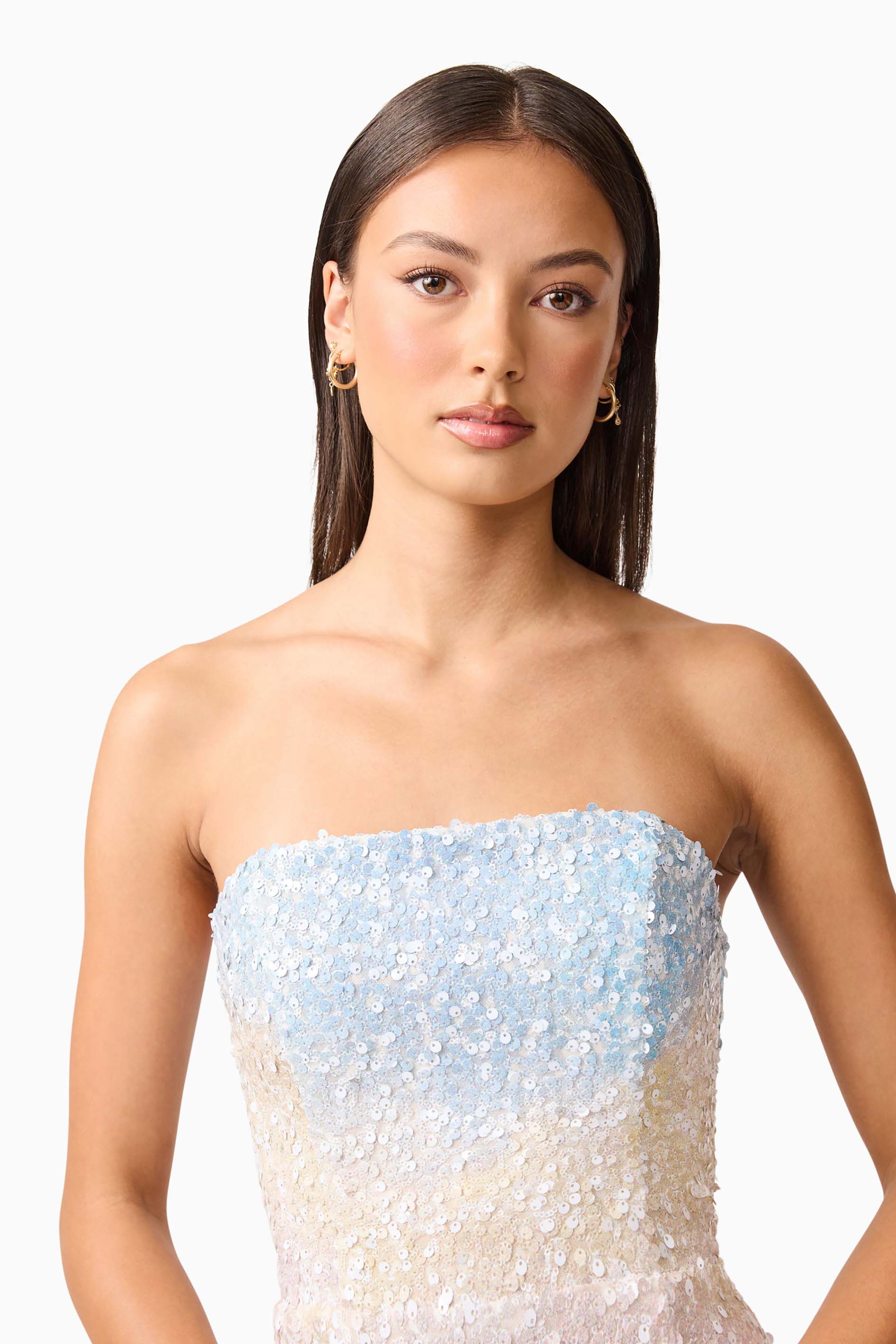 Arden Strapless Midi Dress in Multi Ombre