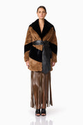 Felicia Faux Fur Coat in Black & Brown