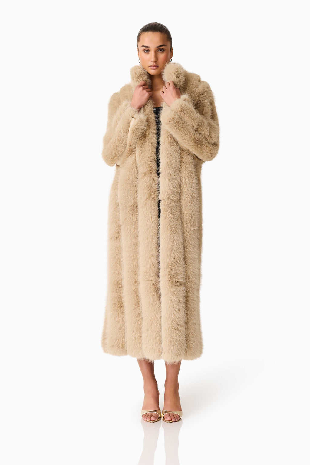 Faux Fur Maxi Coat in Beige