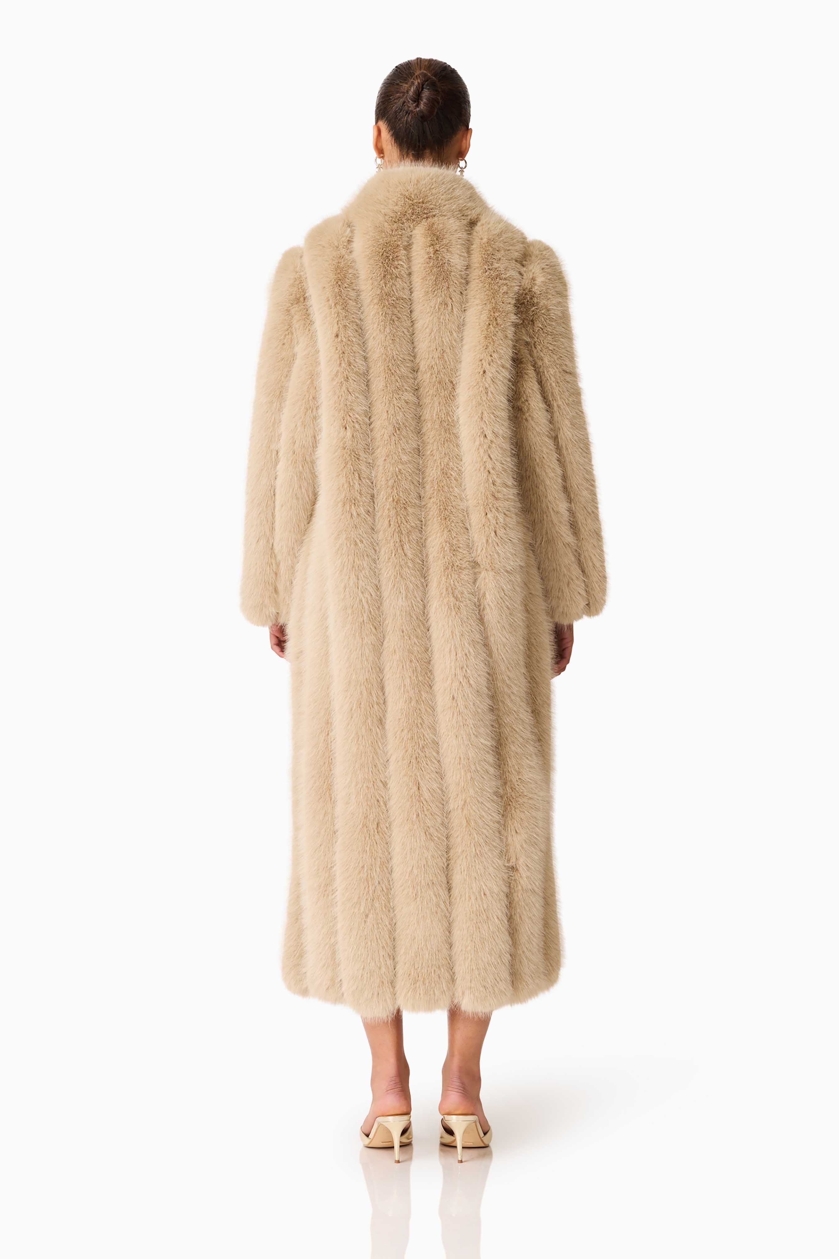 Faux Fur Maxi Coat in Beige
