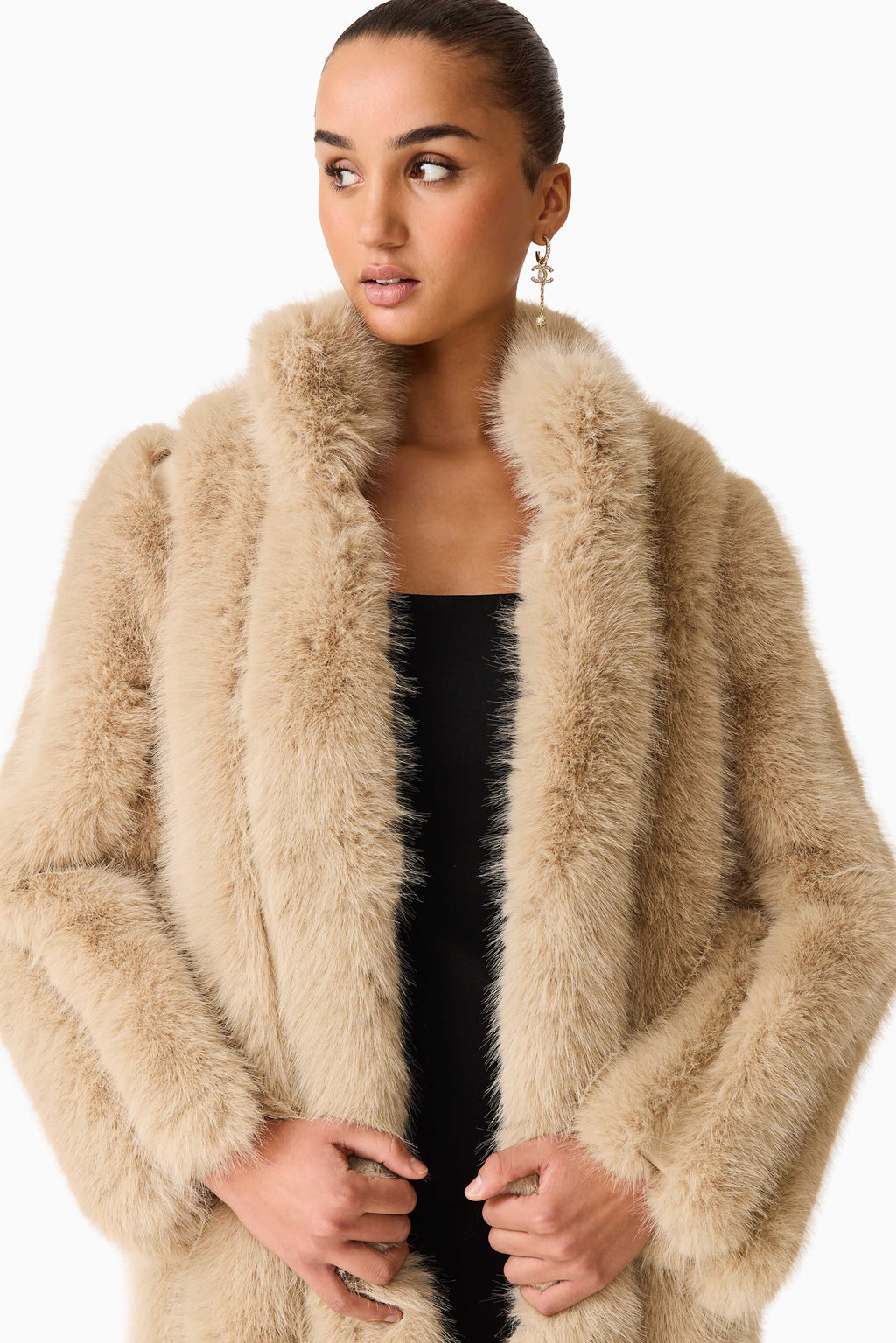 Faux Fur Maxi Coat in Beige