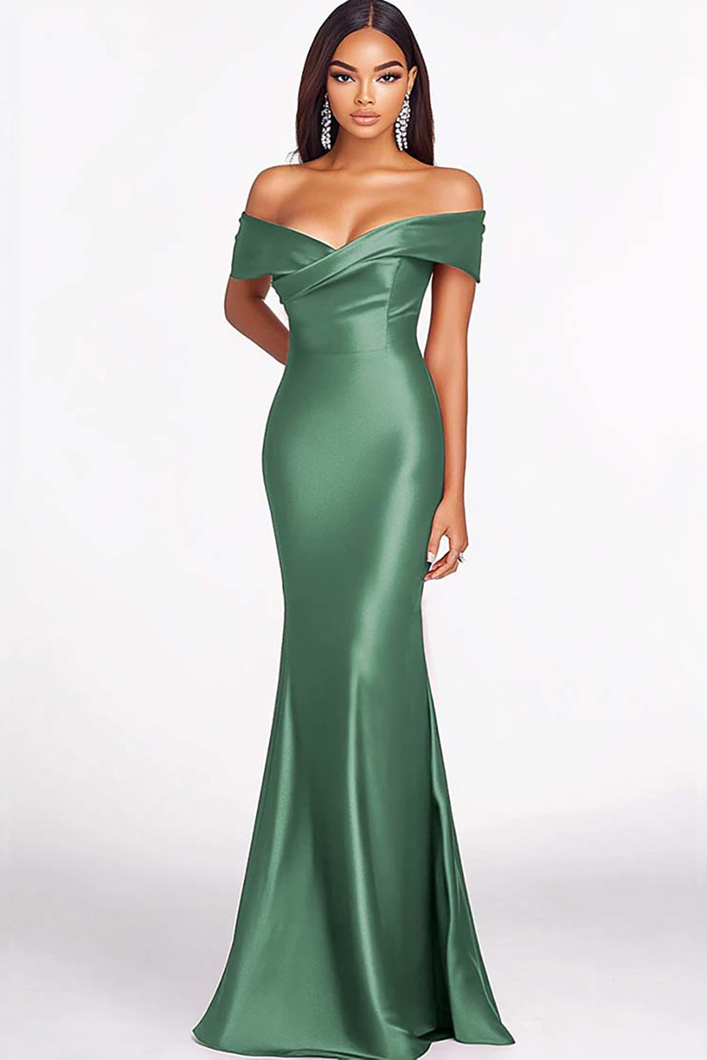 Red Mermaid Off The Shoulder Satin Formal Dress