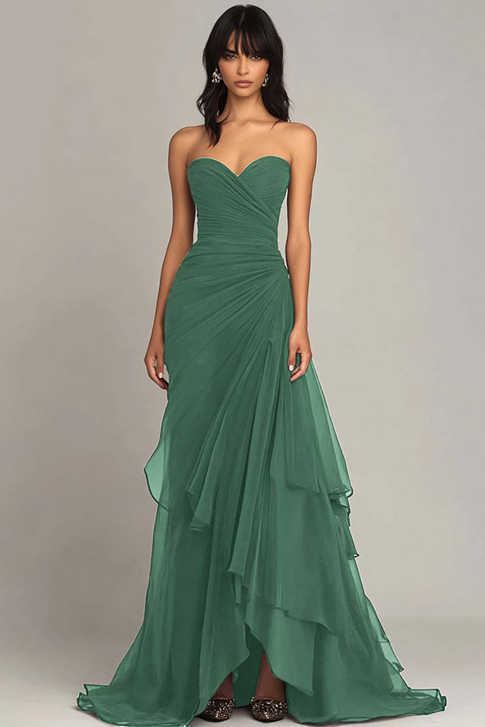 Dark Brown Mermaid Sweetheart Ruched Maxi Formal Dress