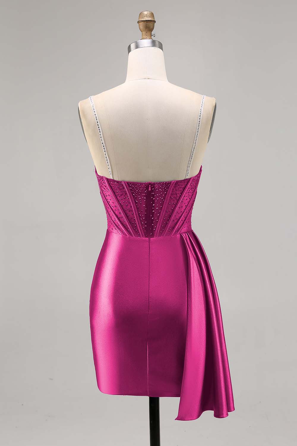 Navy Satin Beaded Corset Homecoming Dress