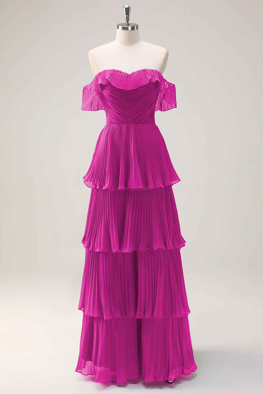 Eucalyptus Tiered A Line Pleated Off the Shoulder Bridesmaid Dress