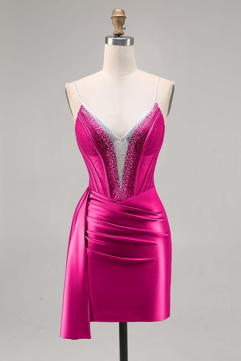 Navy Satin Beaded Corset Homecoming Dress