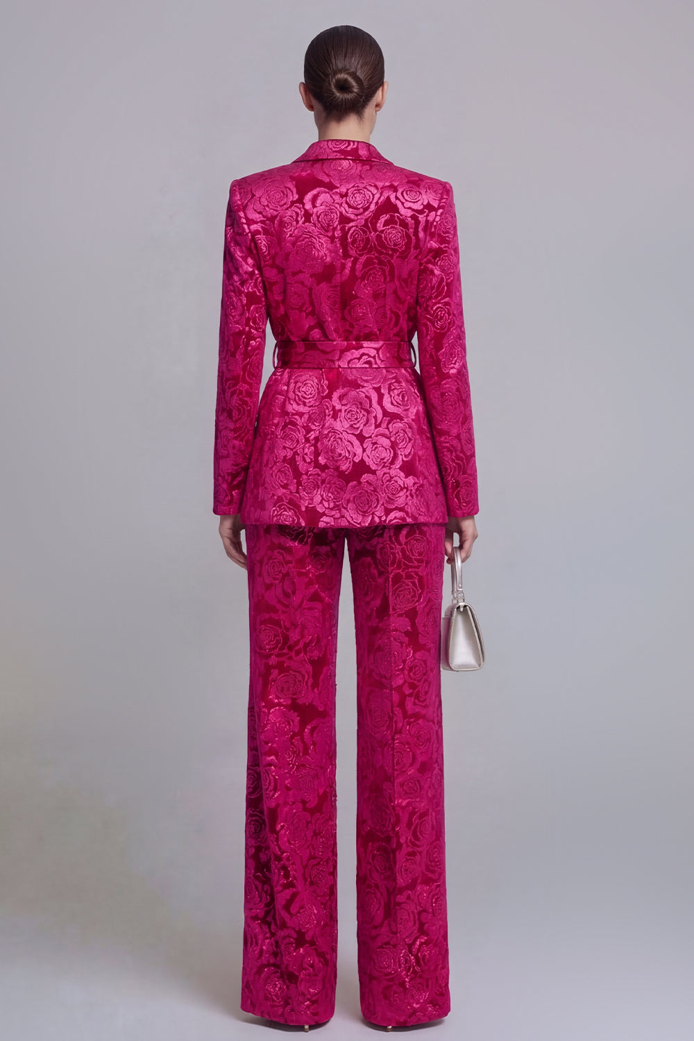 Jacquard Dark Green Notched Lapel 2 Piece Women Suits with Belt