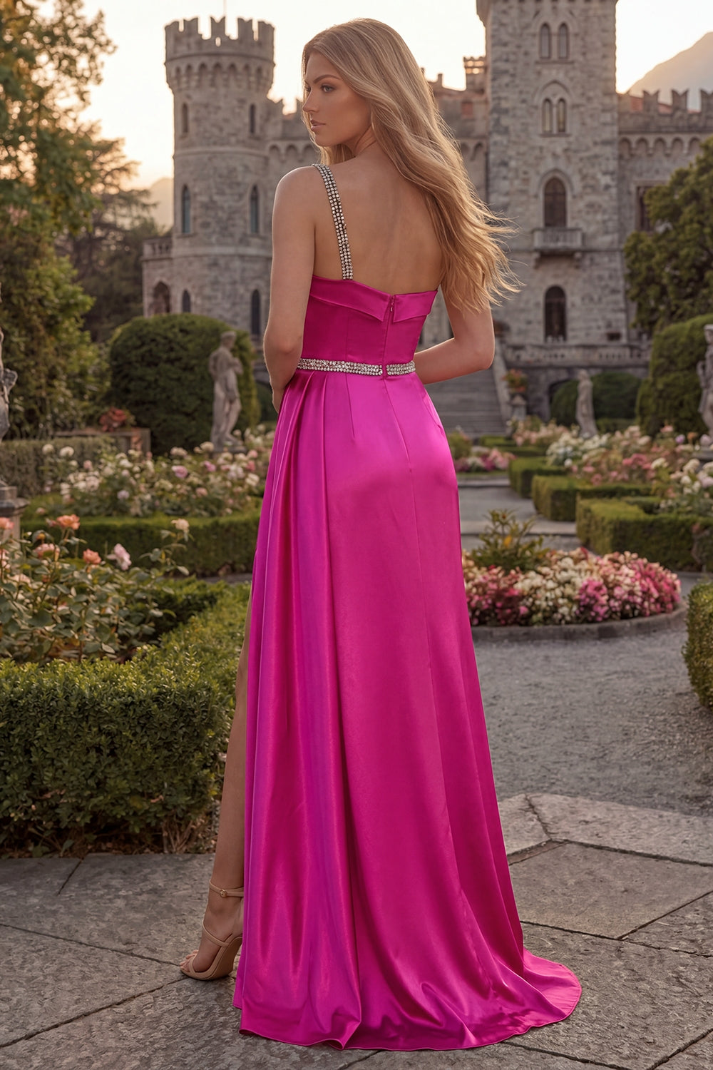 Sparkly One Shoulder Dark Green Ruched Prom Dress